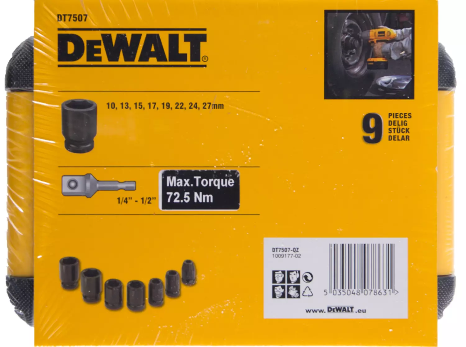 DeWALT DT7507-QZ Krachtdoppenset in cassette - 9-delig-image
