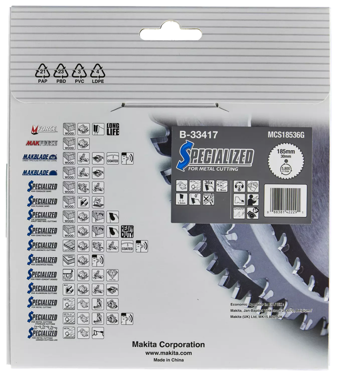 Makita B-33417 Lame de scie circulaire Acier - Spécialisée 185 x 30 x 1.9 - 36T - 0g-image