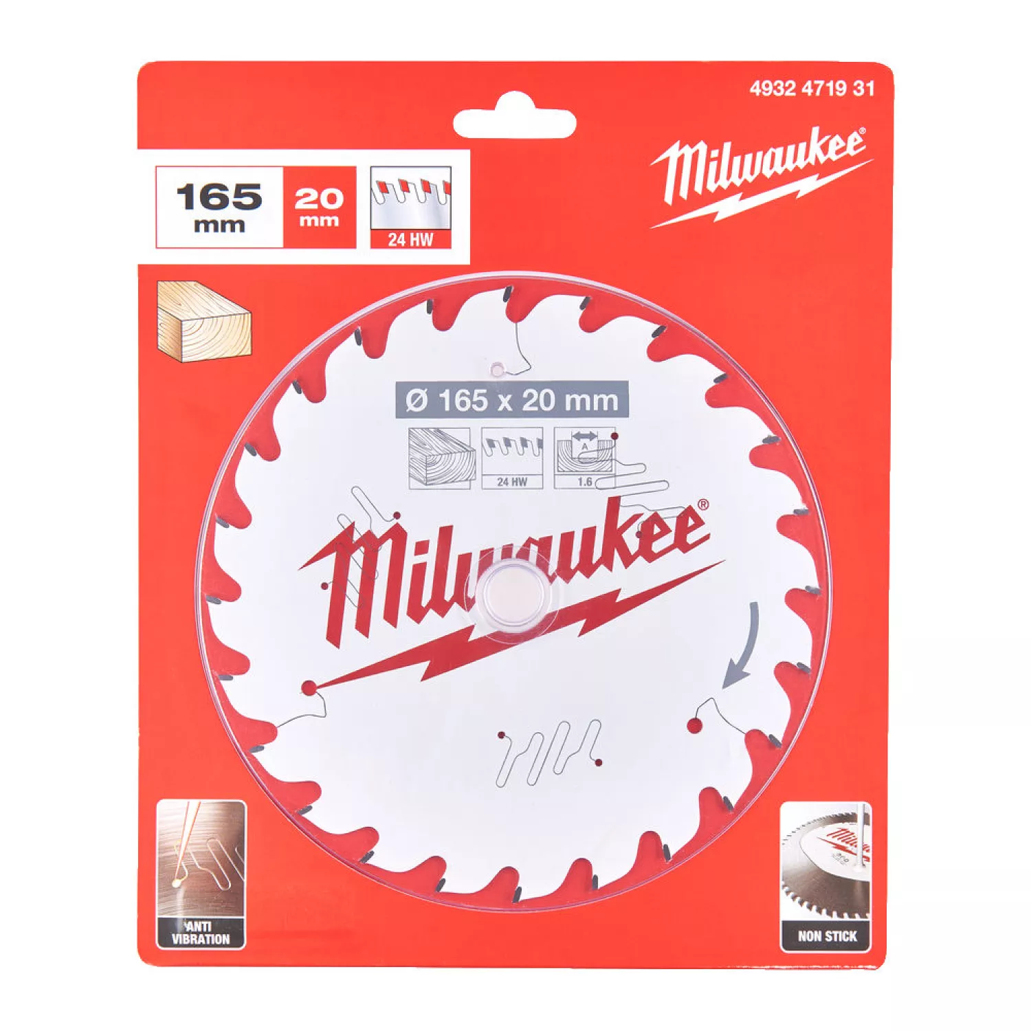 Milwaukee 4932471931 Cirkelzaagblad - 165x20x1,6mm - 24T-image