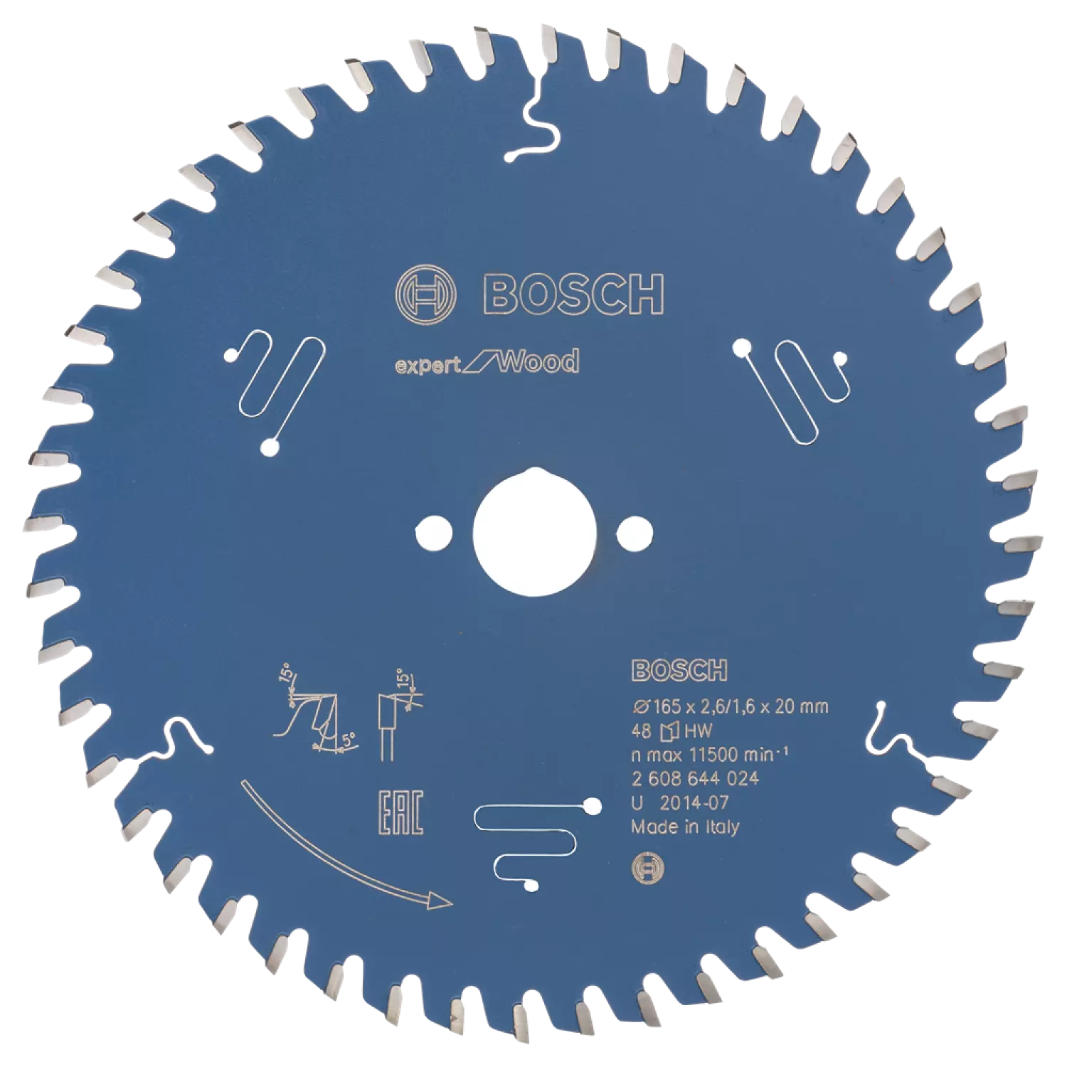 Bosch 2608644024 - Lame de Scie Circulaire Expert pour Wood, 165 x 20 x 2,6 mm, 48D