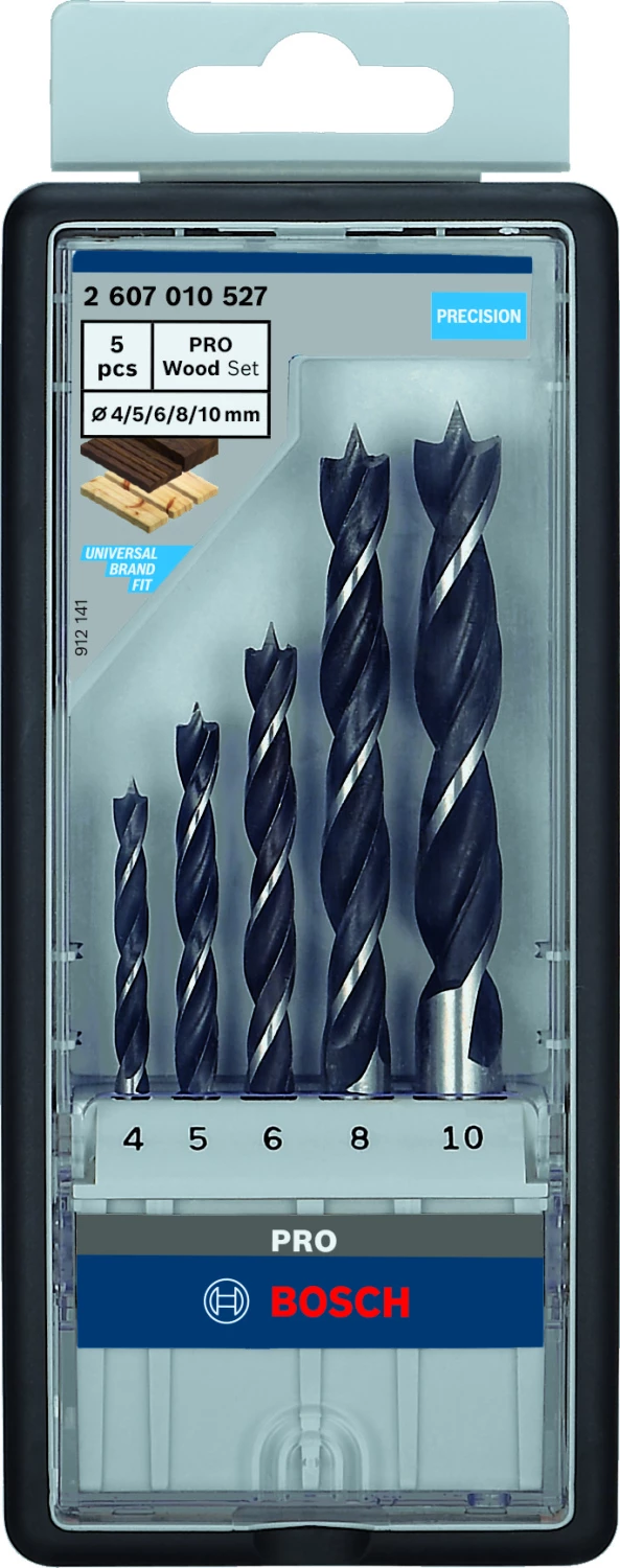 Bosch 2607010527 - Set 5 pièces mèche hélicoïdal à bois Robust Line, 4; 5; 6; 8; 10 mm-image
