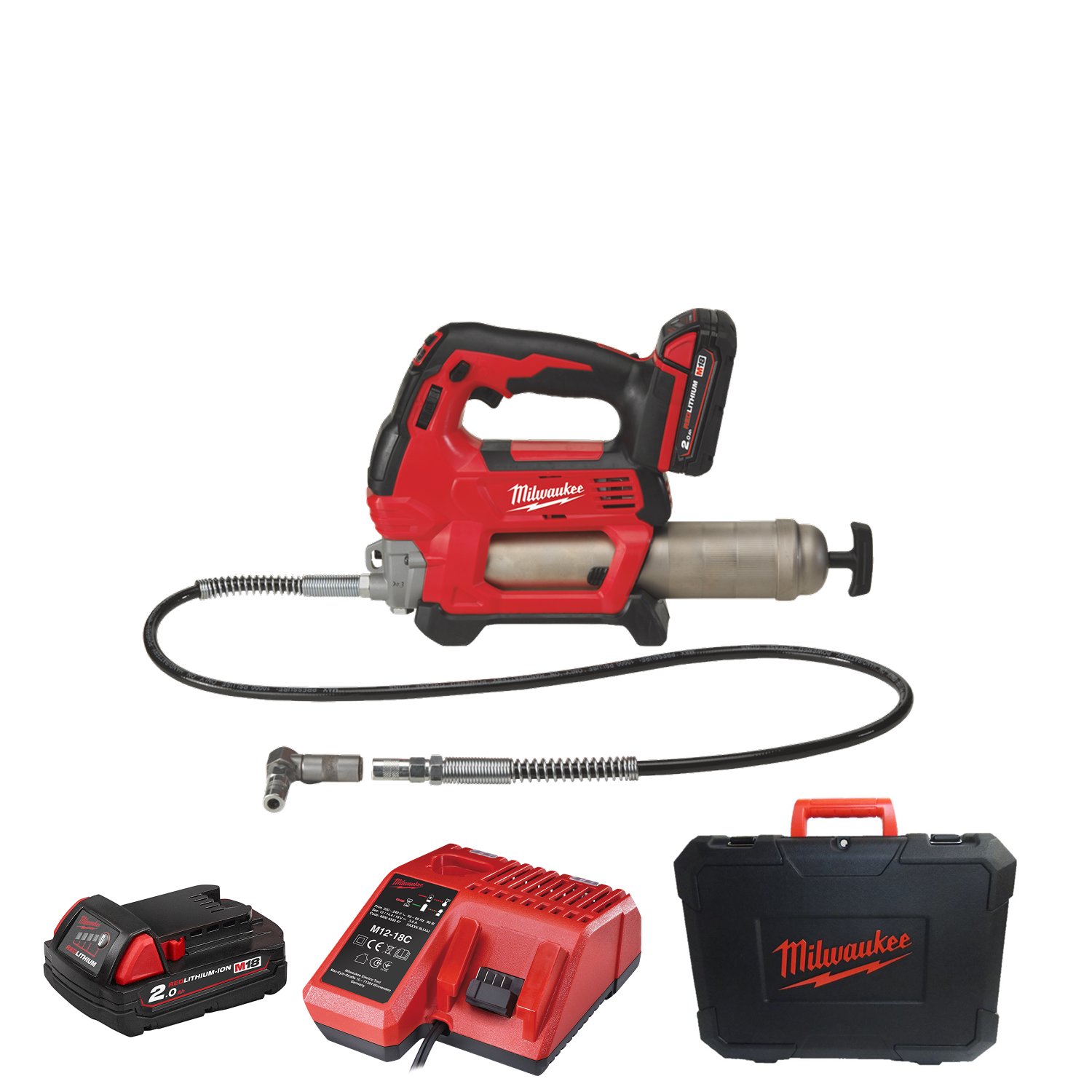 Milwaukee M18 GG-201C 18V Li-Ion accu vetspuit set (1x 2.0Ah accu) in koffer-image