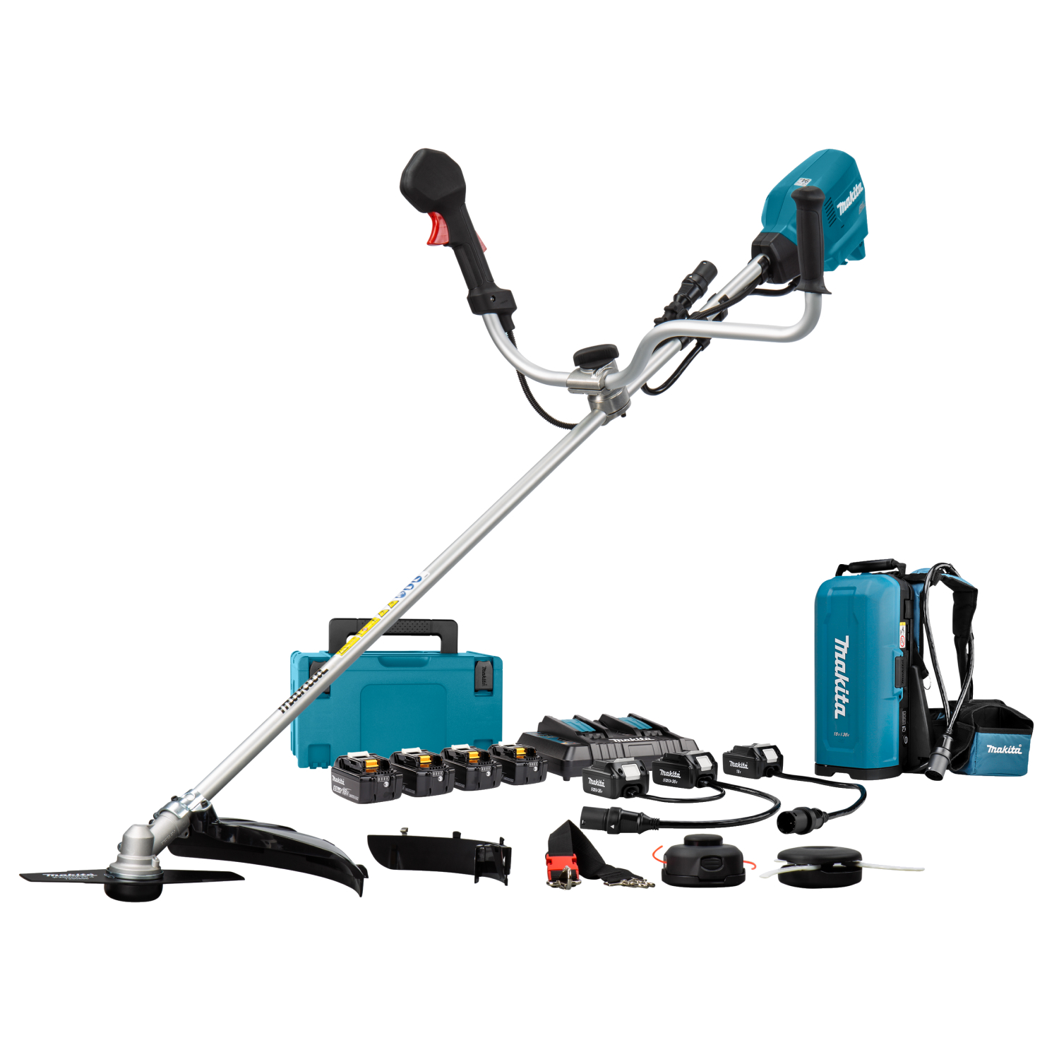 Makita UR101CPT4J 36 V bosmaaier asymmetrisch stuur set (4x 5.0Ah accu) incl. rugdrager-image