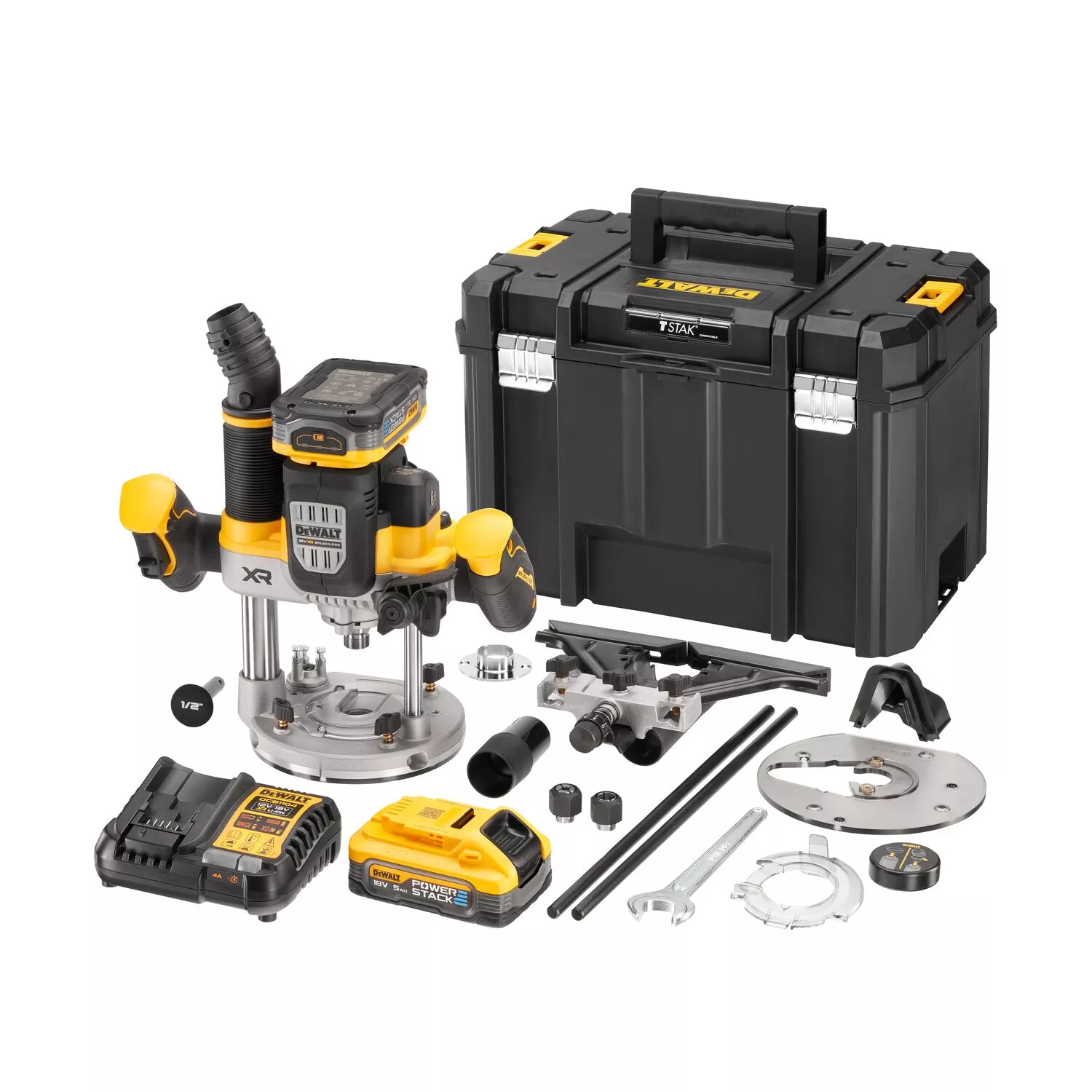 DeWALT DCW620H2 Ensemble de défonceuse à batterie Li-ion 18 V (2 batteries POWERSTACK 5,0 Ah) dans TSTAK - 12 mm-image