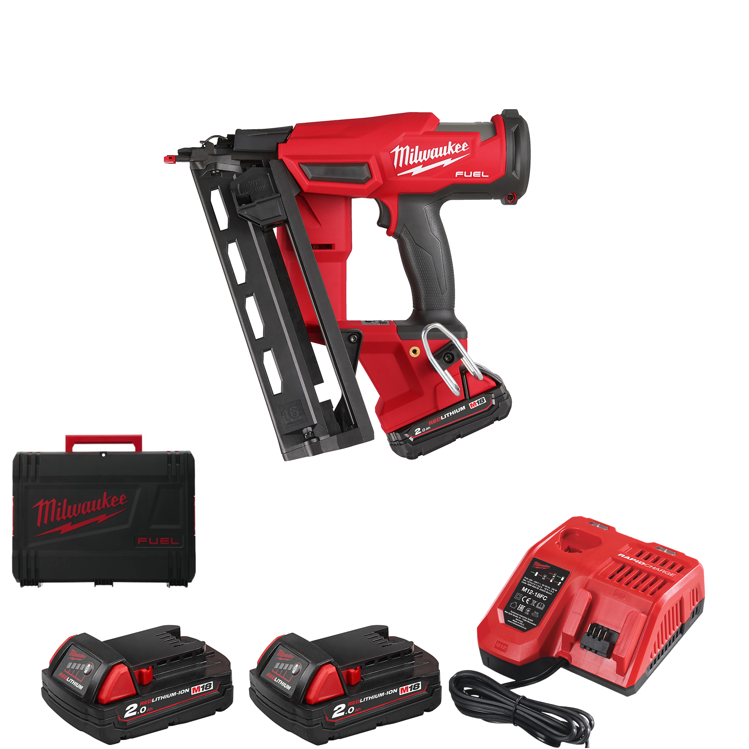 Milwaukee M18 FN16GA-202X Cloueuse sans fil - 18V Li-ion - 2 batteries 2,0 Ah - HD Box-image