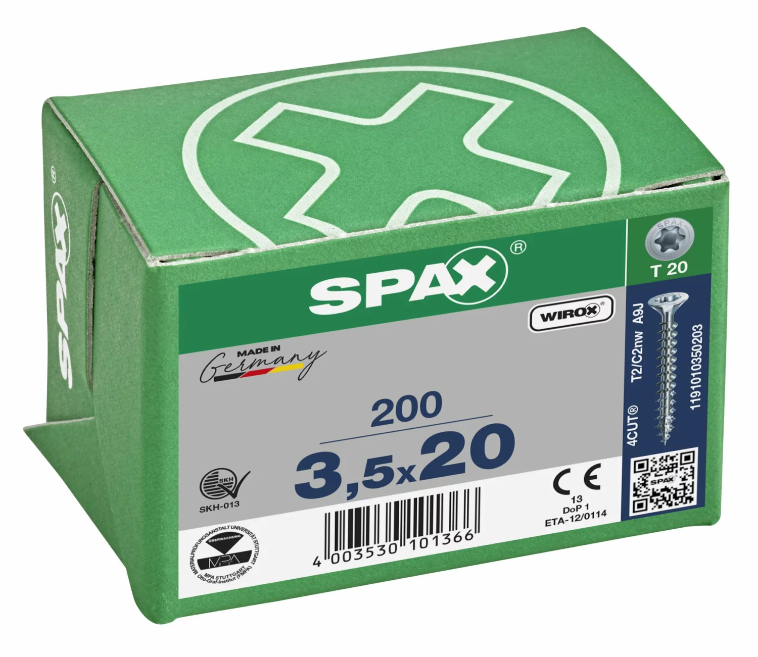 SPAX 1191010350203 Universele schroef, Verzonken kop, 3.5 x 20, Voldraad, T-STAR plus T20 - WIROX - 200 stuks-image