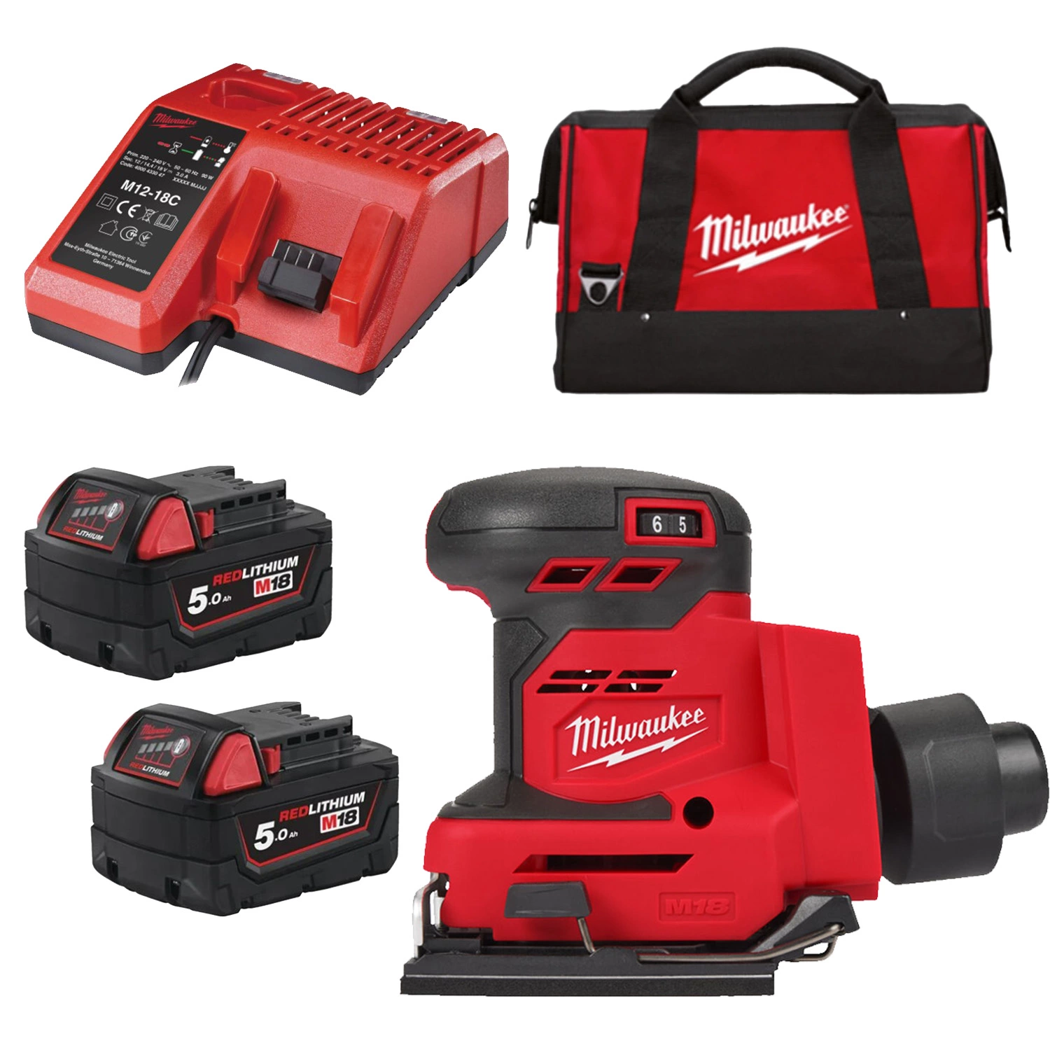 Milwaukee M18 BQSS-502B 18V Li-ion accu vlakschuurmachine set (2x 5.0Ah) in transporttas-image