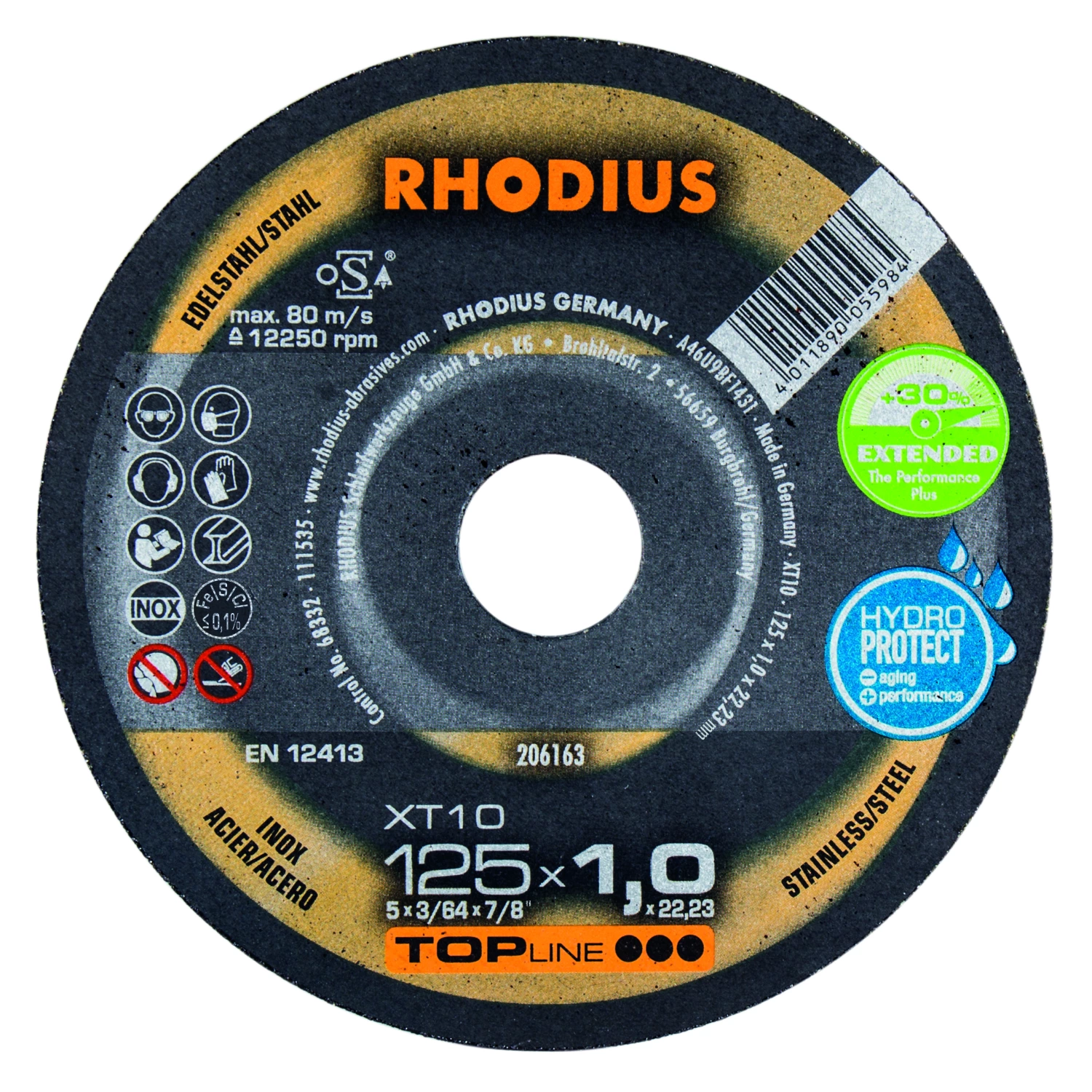 Rhodius 206163 XT10 TOPline lll Doorslijpschijf extra dun 125 x 22,23 x 1,0mm (50 st)