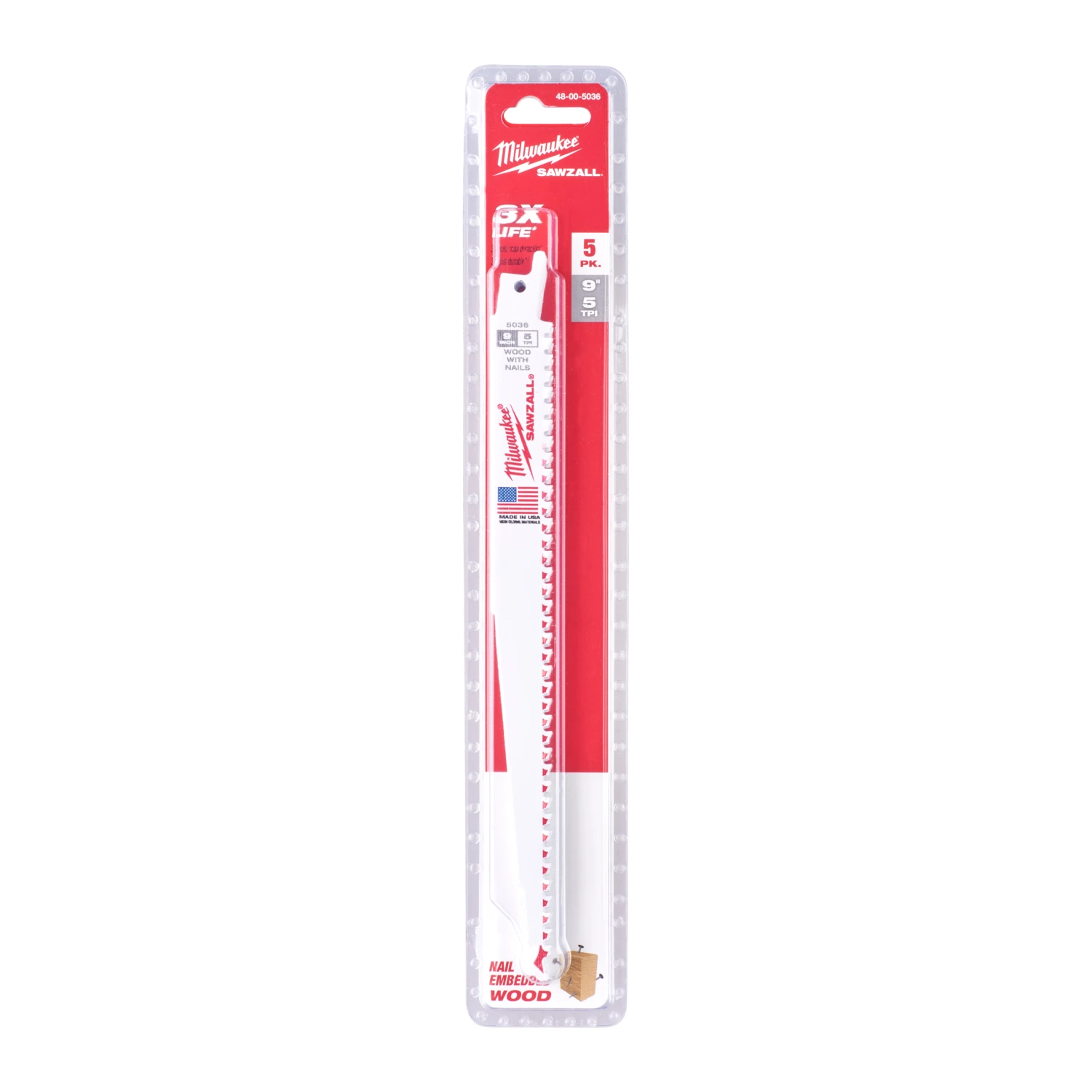 Milwaukee 48475036 Lame de scie alternative Sawzall à trait de scie fin - 230 x 5TPI - bois - 5 pcs.-image