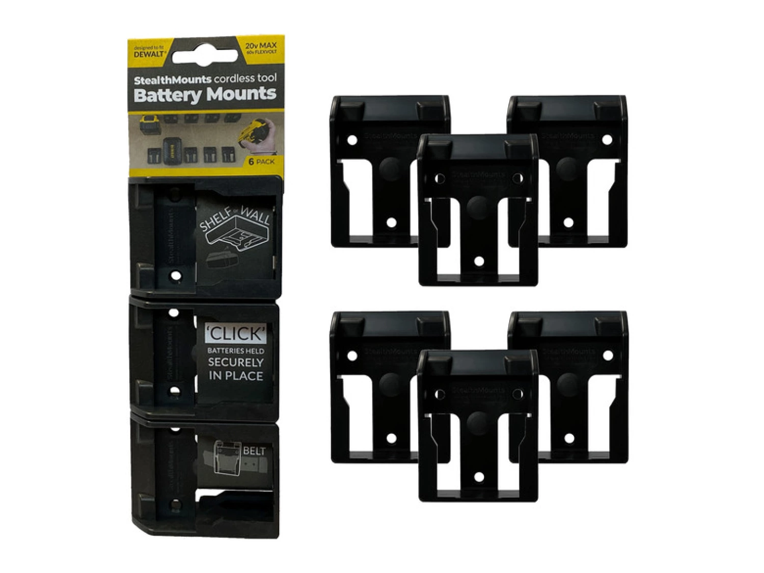StealthMounts BM-DW20-BLK-6 - Supports de batterie StealthMounts DeWalt 20v - 6 pièces-image