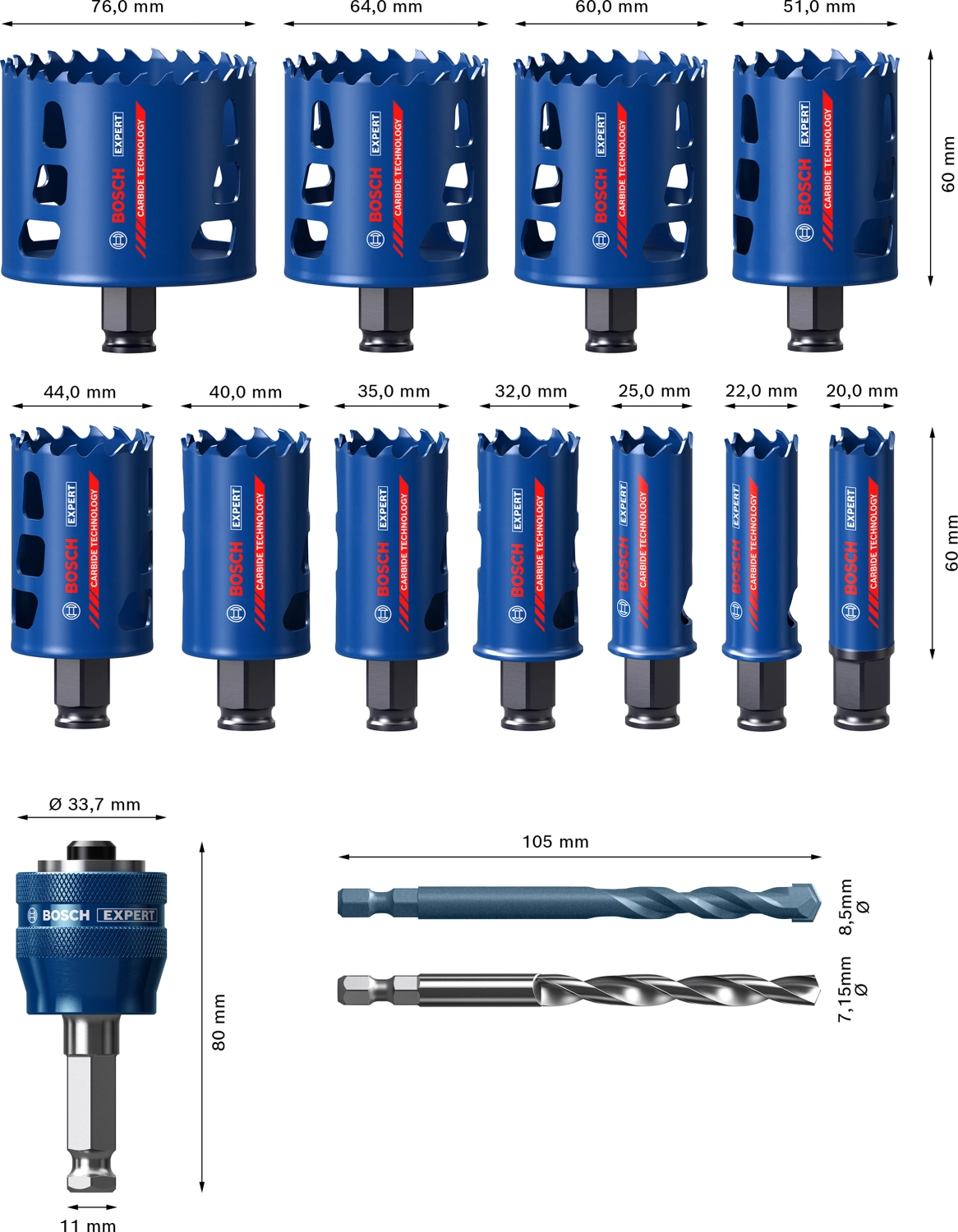 Bosch 2608900447 14-delige Expert Gatzagenset - 20/22/25/32/35/40/44/51/60/64/76x60mm-image