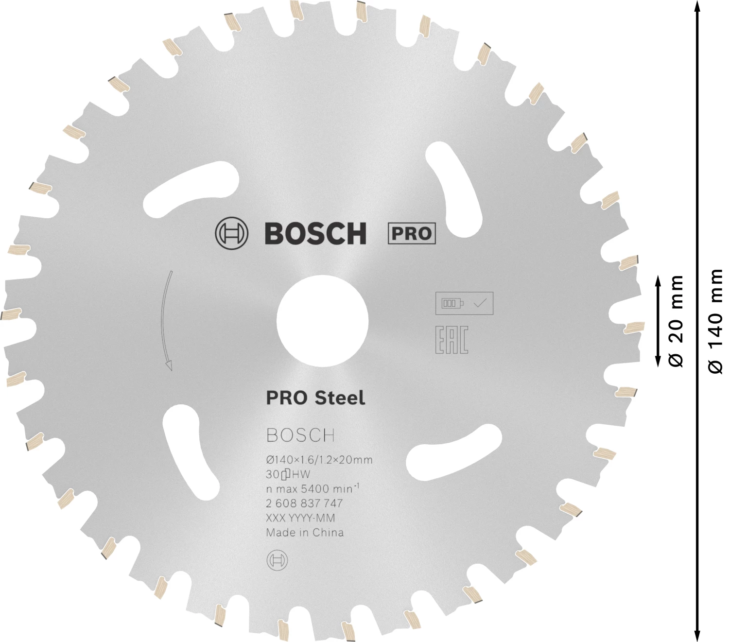 Bosch 2608837747 Cirkelzaagblad - 140 x 20 x 30T - Staal-image