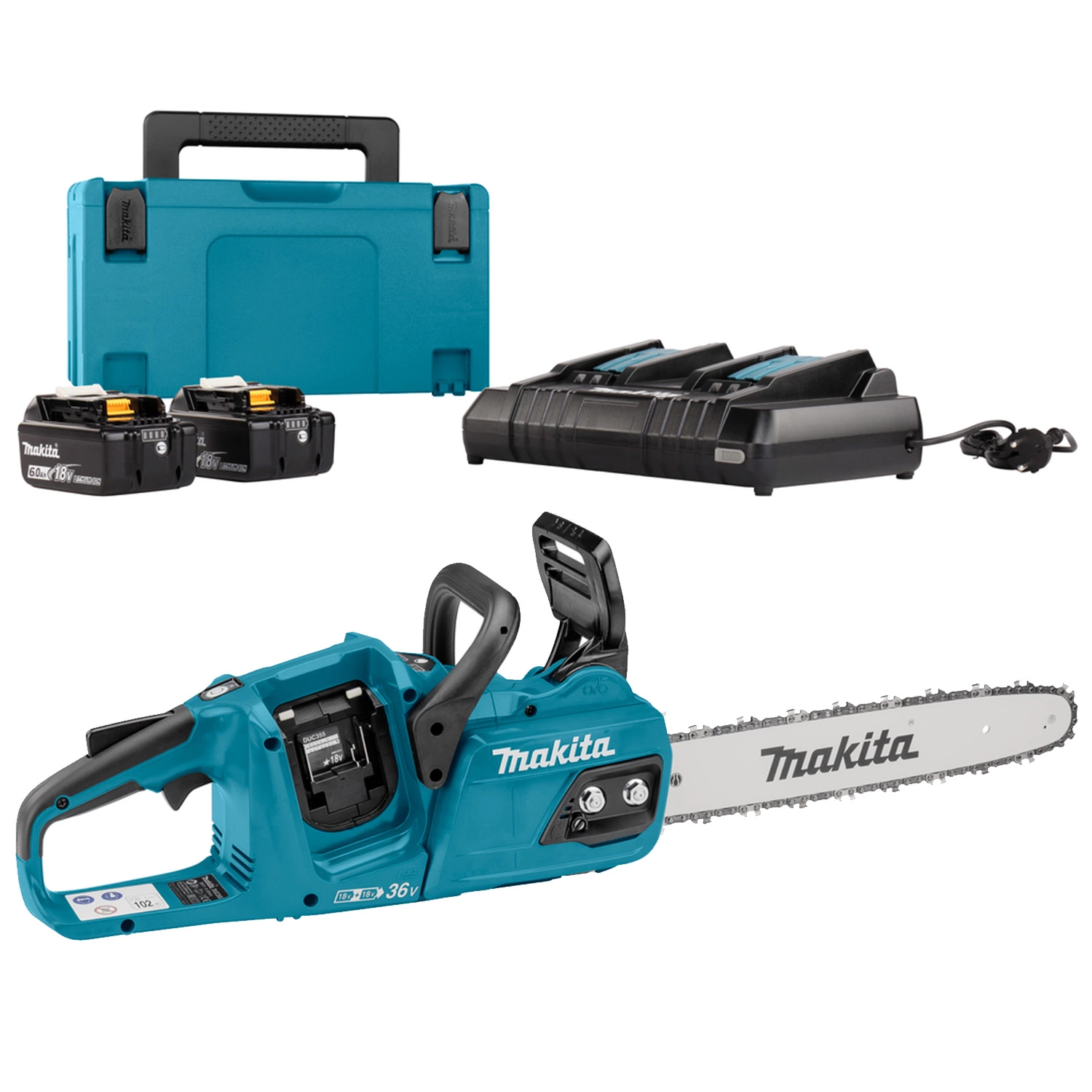 Makita DUC355PG2J LXT 2x18V Li-Ion accu kettingzaag set (2x 6.0Ah) in Mbox - 35cm-image
