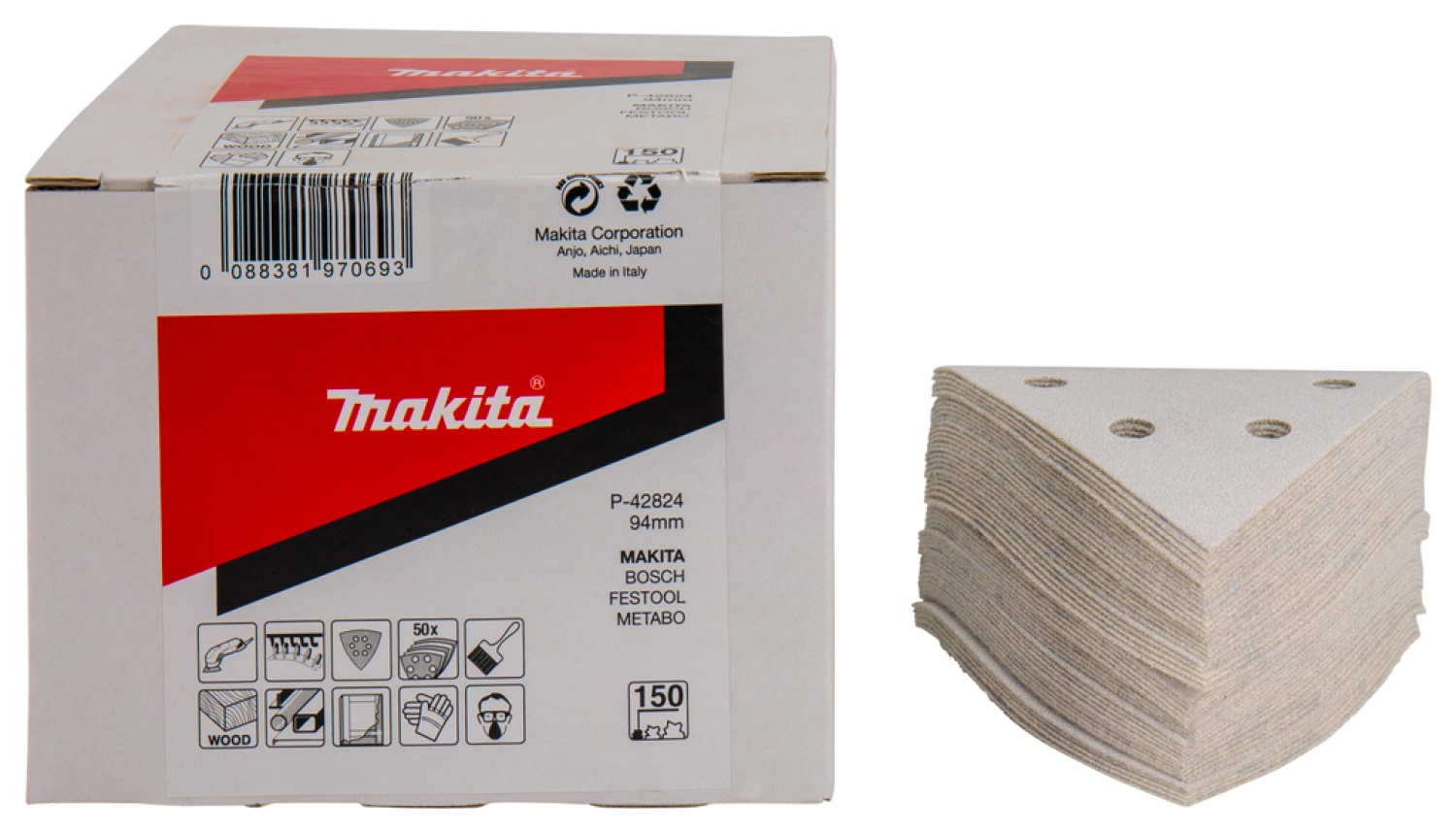 50 feuilles abrasives Delta Makita P -42824 - 94 x K150 - Bois-image