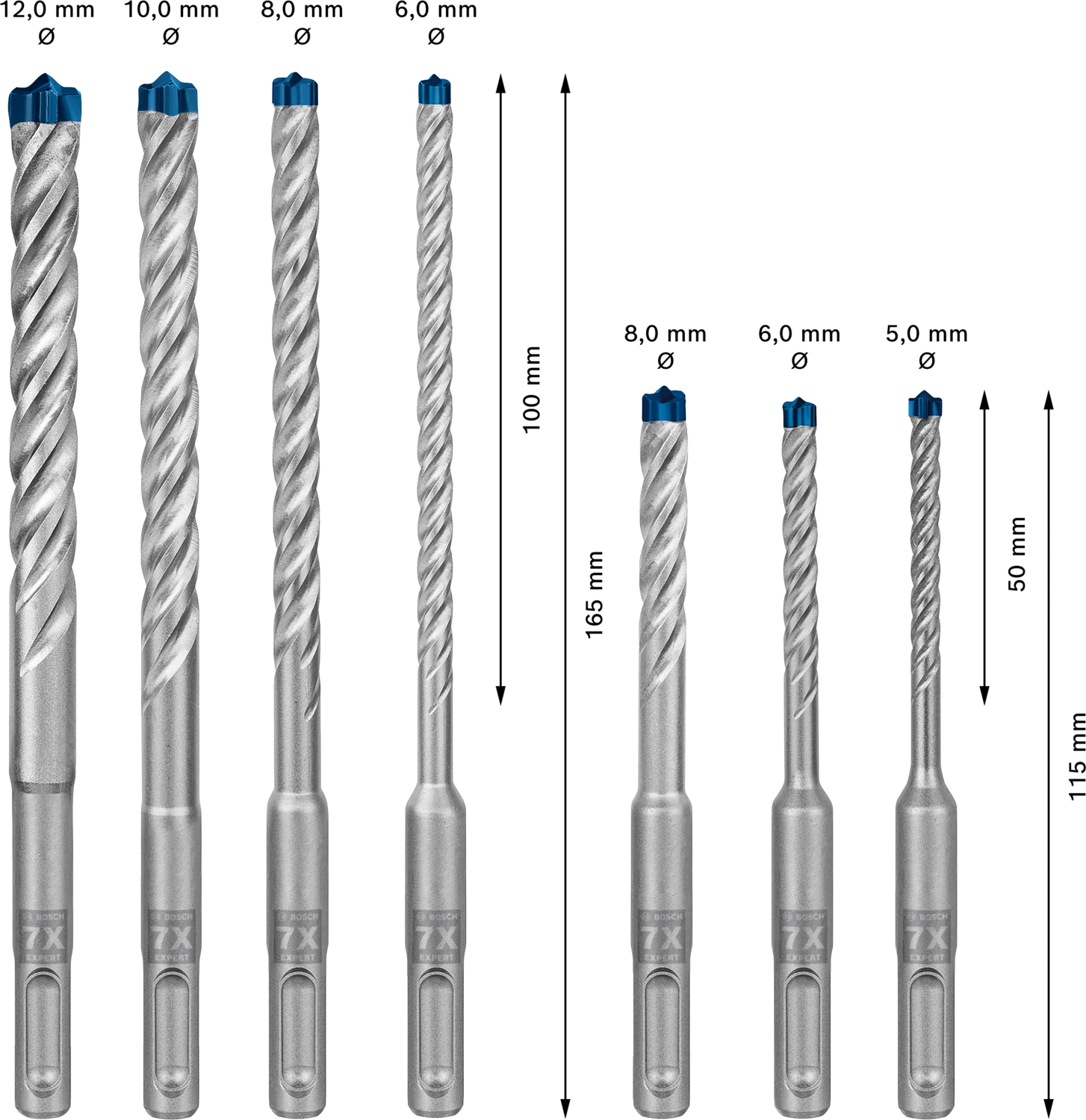 Bosch 2608900195 EXPERT 7-delige set SDS plus-7X 5/6/8x115, 6/8/10/12x165mm in ProBox-image