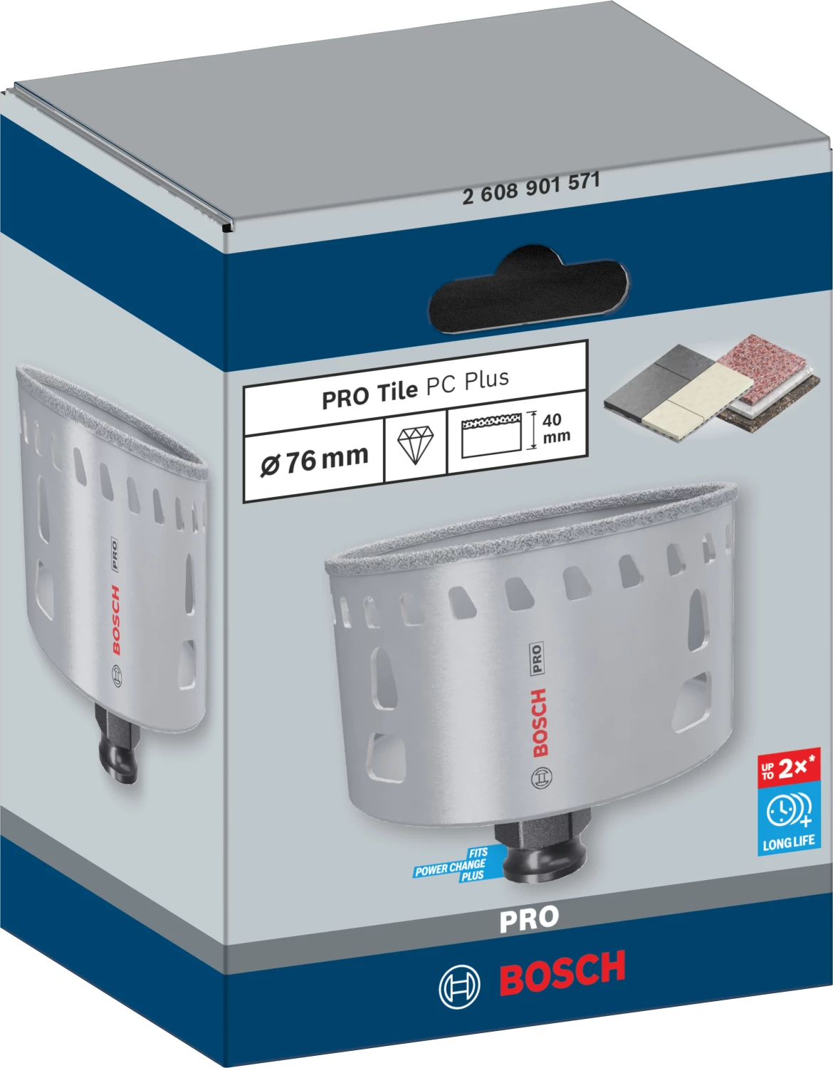 Bosch 2608901571 Scie cloche diamantée PRO Tile PC Plus pour carrelage - 76 mm-image