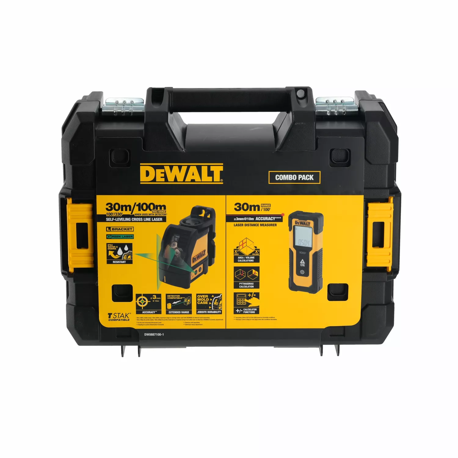 DeWALT DW0887100 Ensemble de laser à lignes croisées incluant un télémètre dans une mallette - Vert - 2x 15m - IP40-image