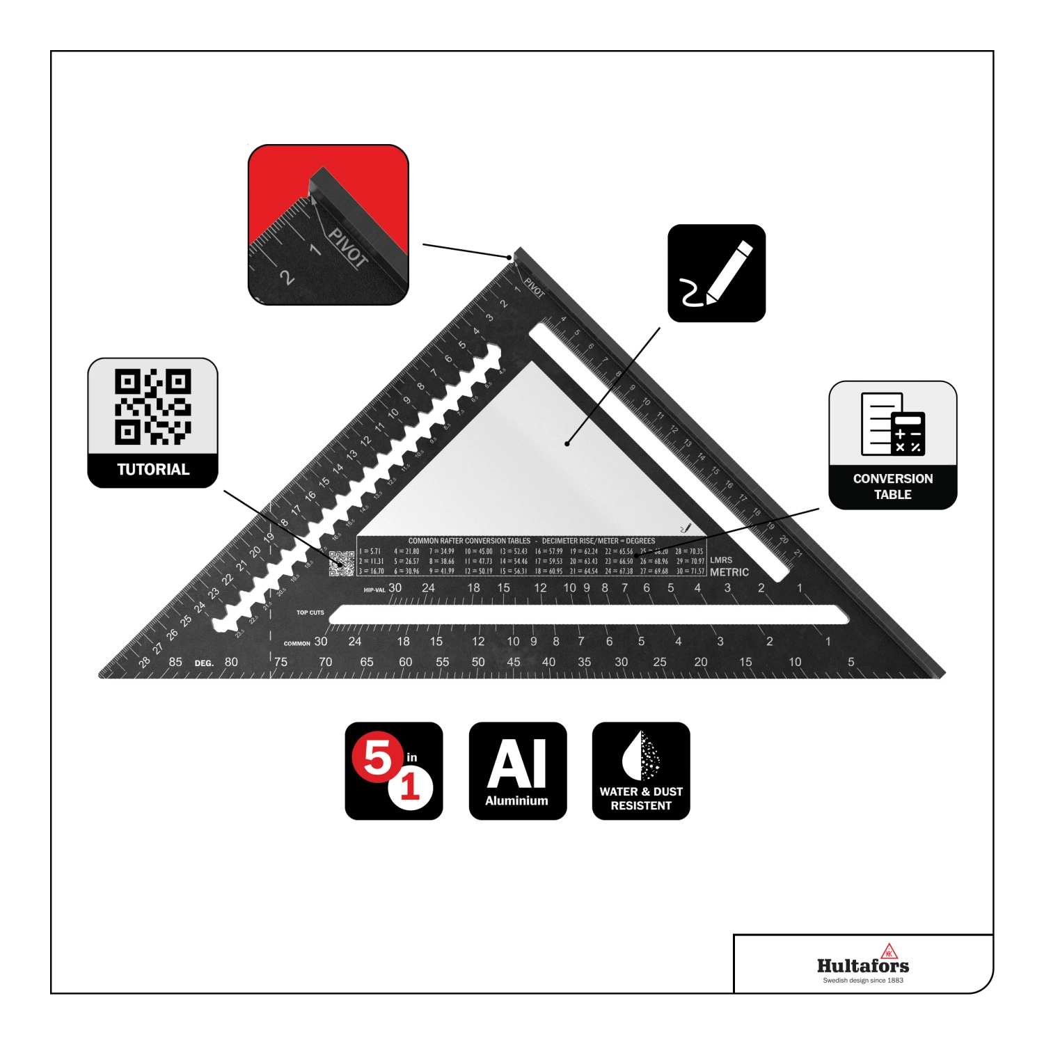 Hultafors LMRS Équerre métrique pour charpente - 30 cm-image