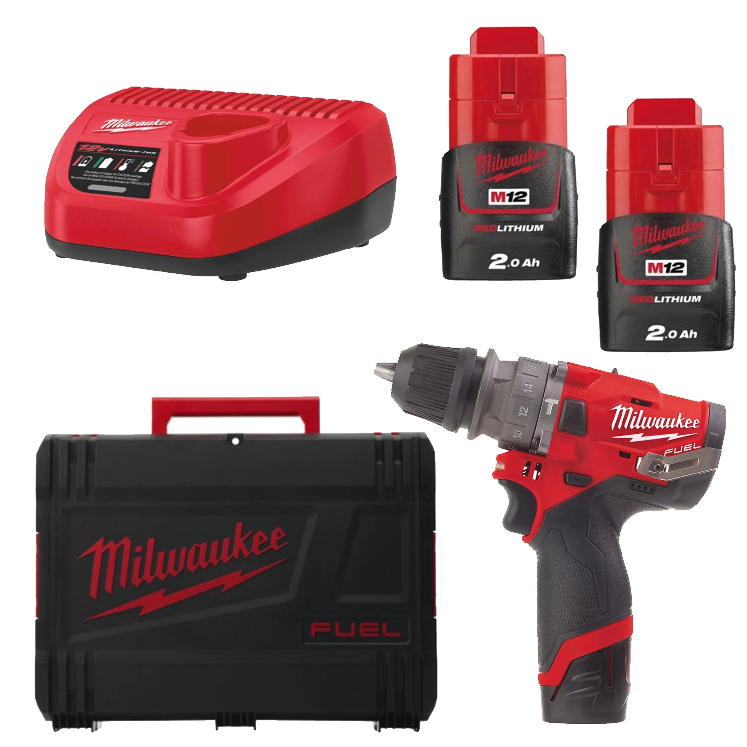 Milwaukee M12 FPDX-202X - Set perceuse visseuse Li-Ion 12V (2x batterie 2.0Ah) dans HD-Box - moteur brushless - 44Nm-image