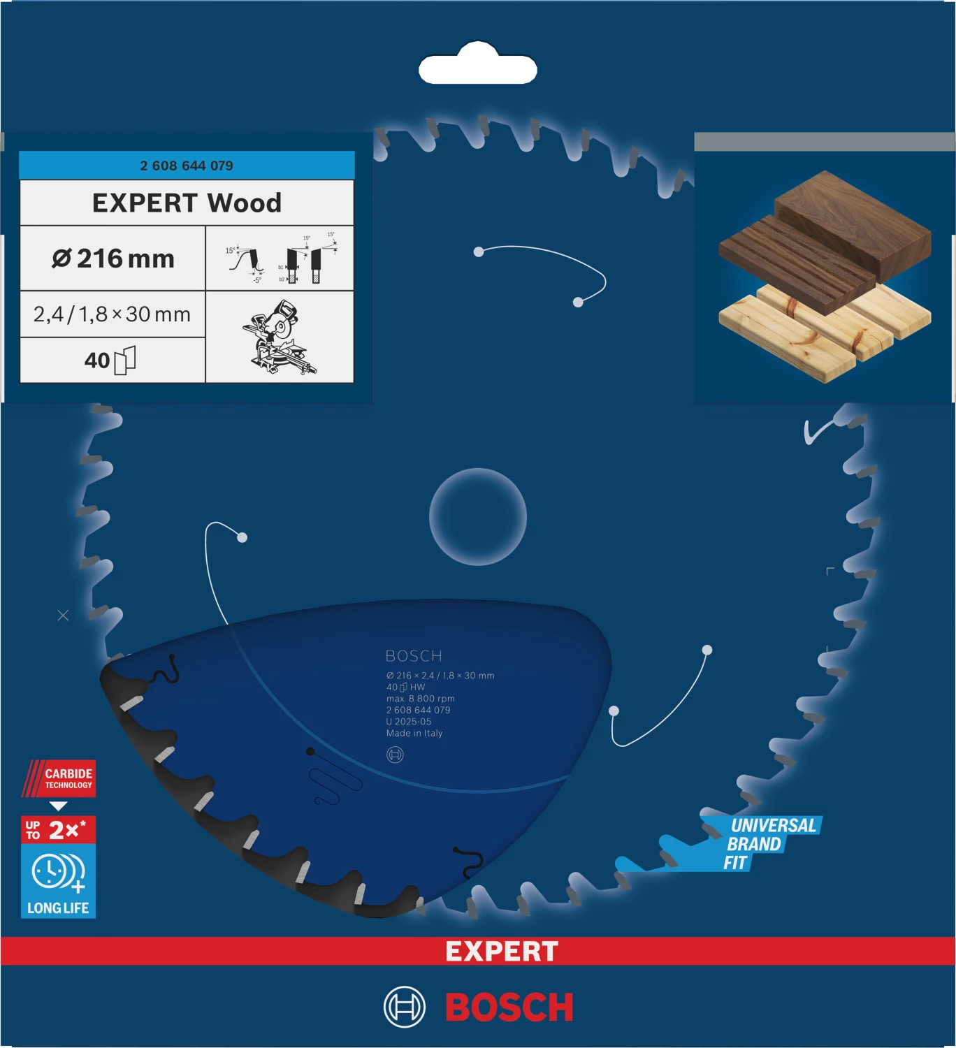 Bosch 2608644079 - Lame de Scie Circulaire Expert pour Wood, 216 x 30 x 2,4 mm, 40D-image