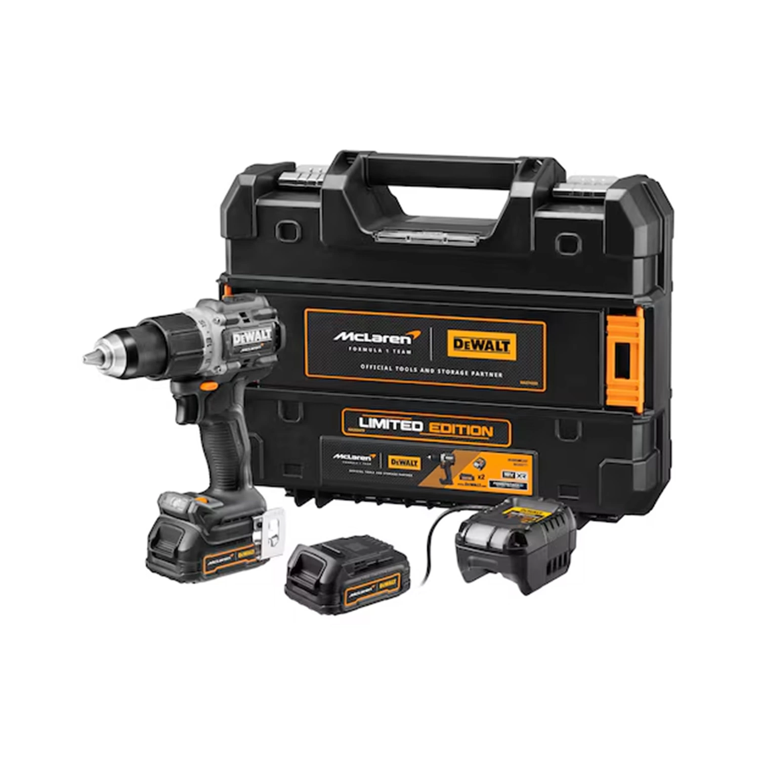 DeWALT DCD85ME2GT 18V Li-ion accu compacte klopboor-/schroefmachine set (2x 1.7Ah accu) in TSTAK - McLaren edition-image