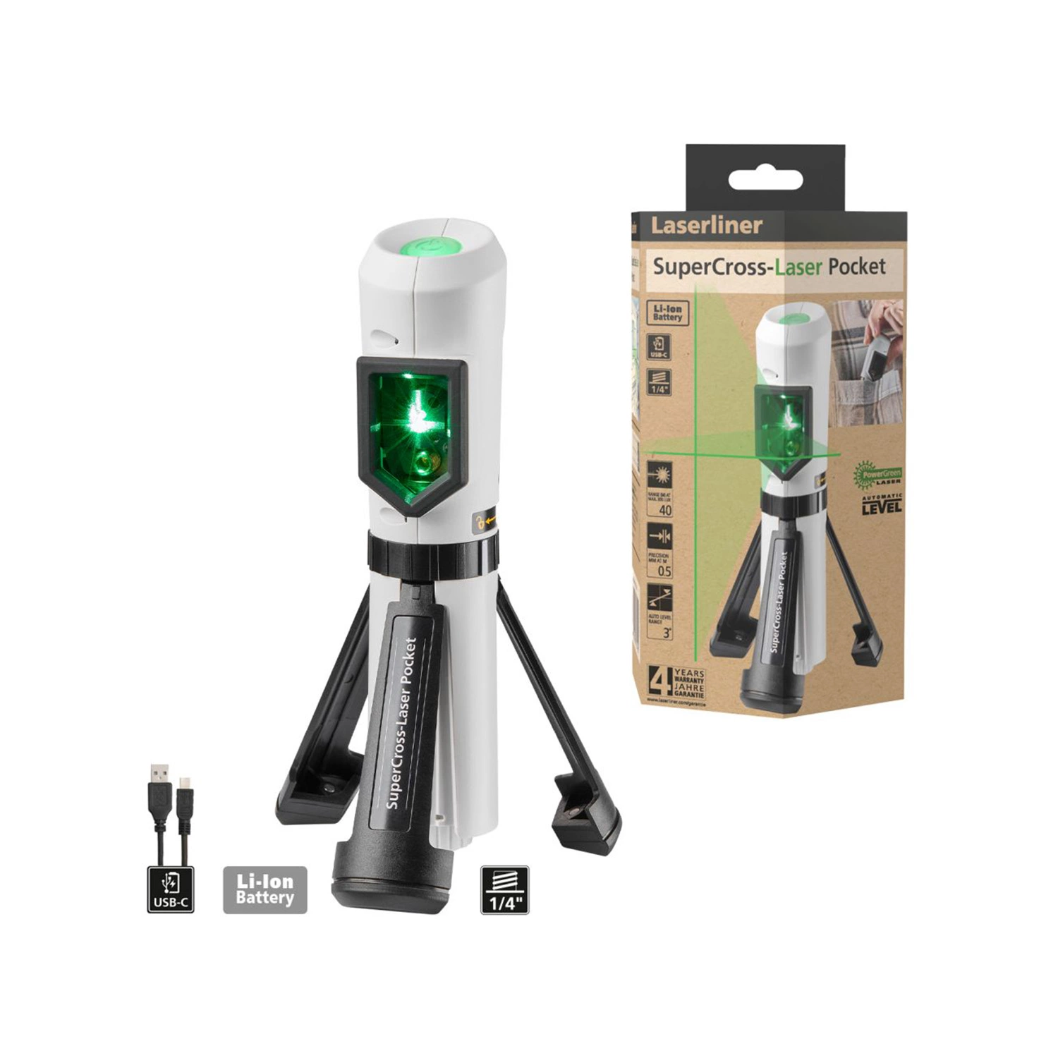 Laserliner SuperCross-Laser Pocket  Kruislijnlaser incl. integreerd statief in tas - 2 lijnen - groen - 40m-image