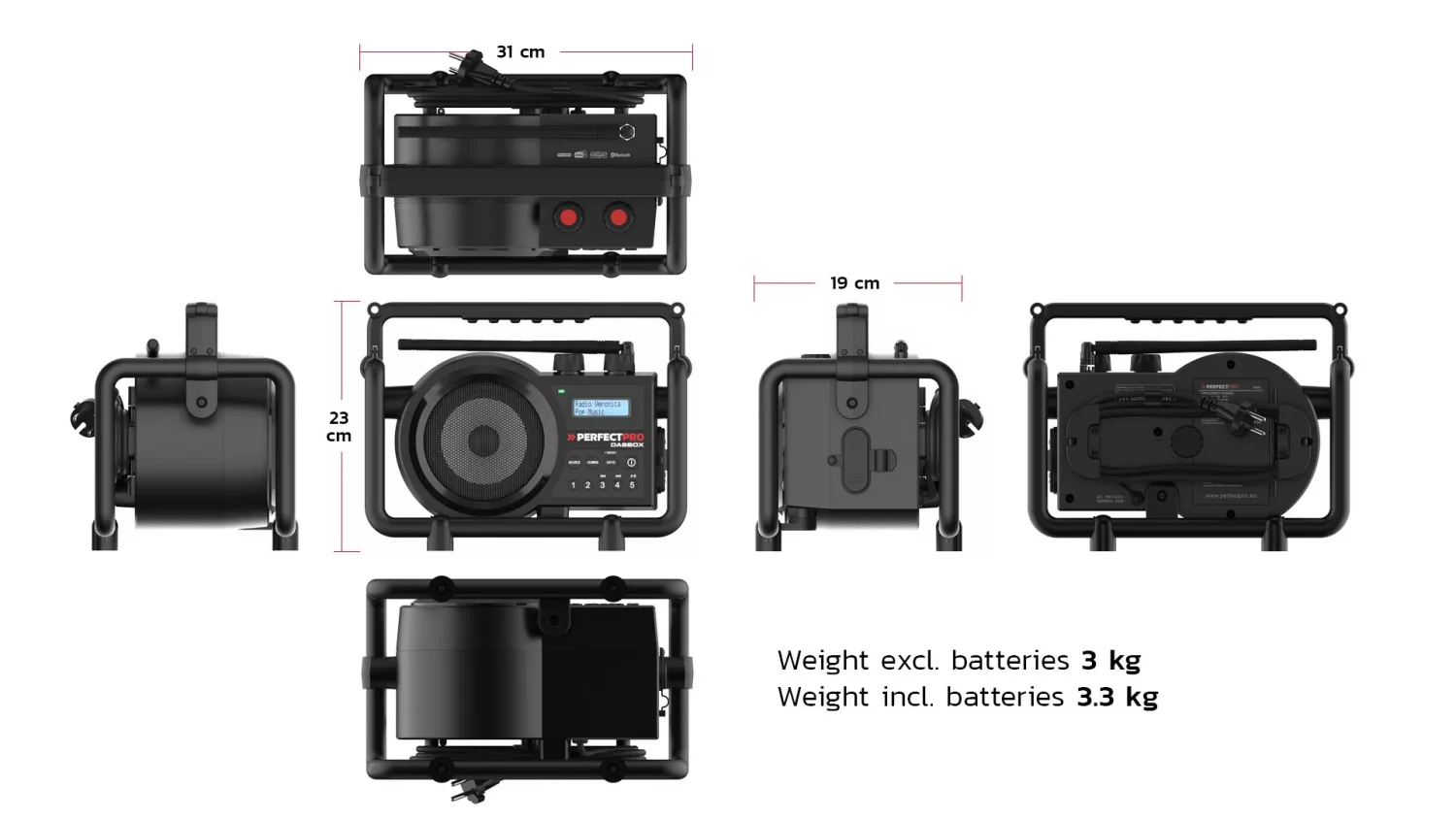 PerfectPro DBX3 DABBOX Bouwradio FM RDS - DAB+ - bluetooth - AUX-in - werkt op netstroom en batterijen-image