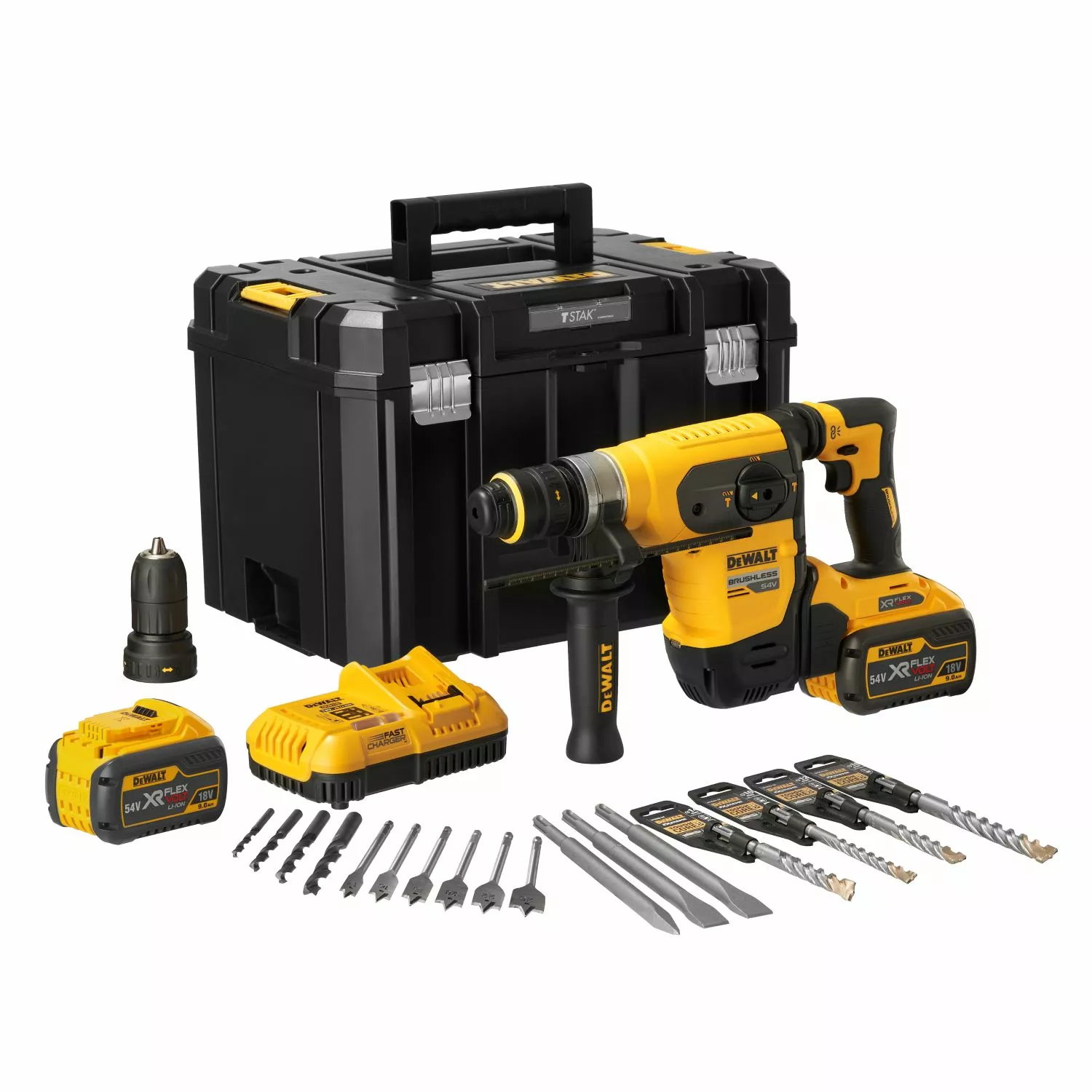 DeWALT DCH417X2-QW 54V Li-ion FlexVolt Accu Combihamer set (2x 9.0Ah) in TSTAK koffer met 17-delige accessoire set-image