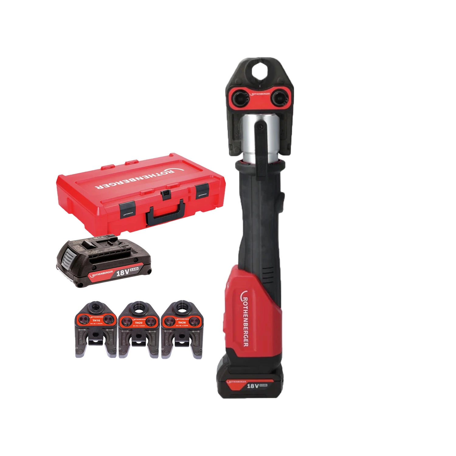 Rothenberger 1000004169 Romax 4000 Kit de pince à sertir sans fil 18 V (1 batterie 4,0 Ah + chargeur) avec mâchoire TH - 16-20-26 mm - AMPShare-image