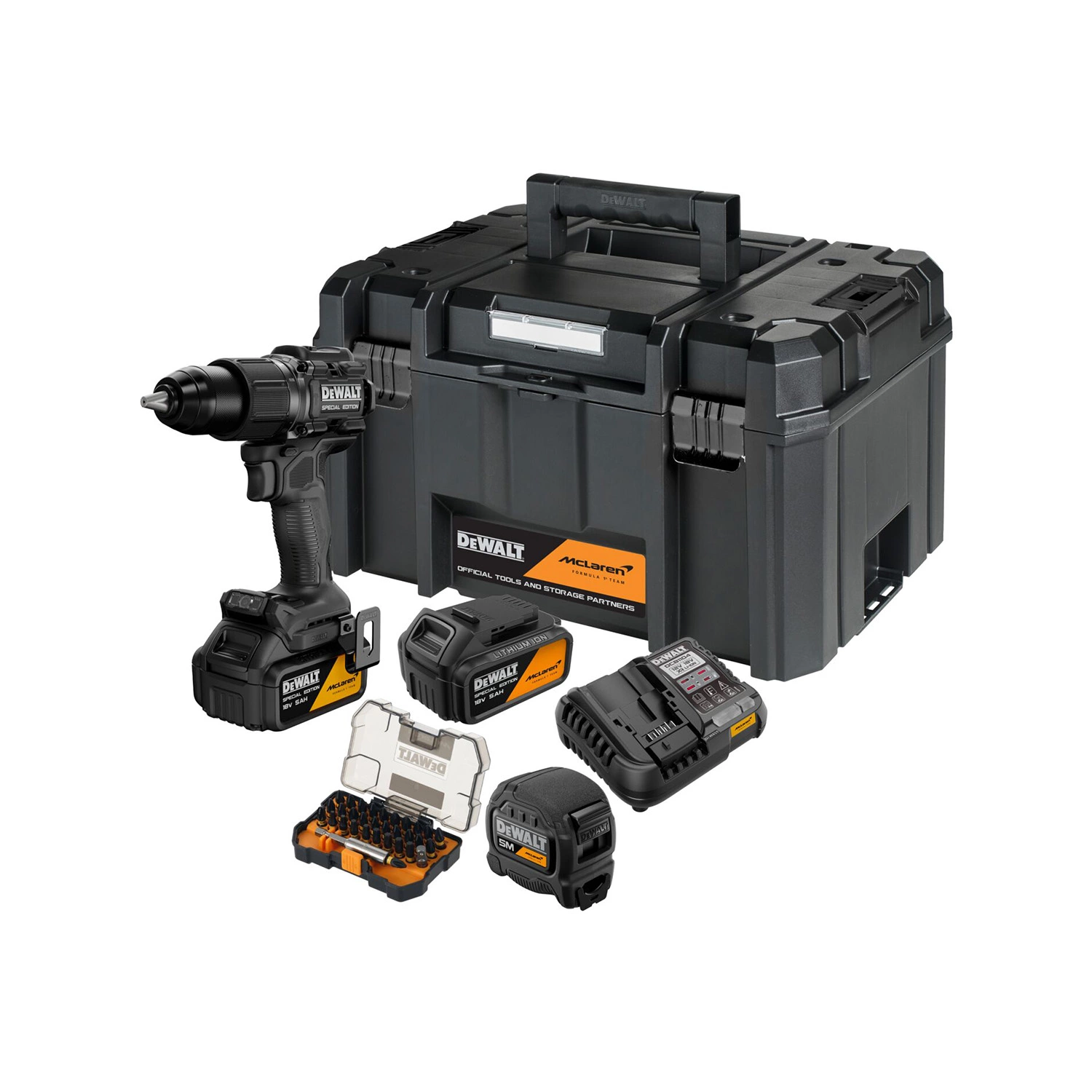 DeWALT X MCLAREN DCD86MP2KT-QW Perceuse-visseuse sans fil 18 V XR avec lot d'accessoires chez TSTAK (2 batteries 5,0 Ah + chargeur)