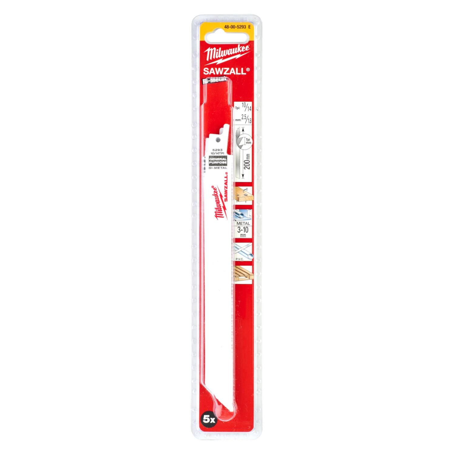 Milwaukee 48475193 Sawzall Reciprozaagblad - 200 x 10/14TPI - hout/metaal/kunststof - 5st-image