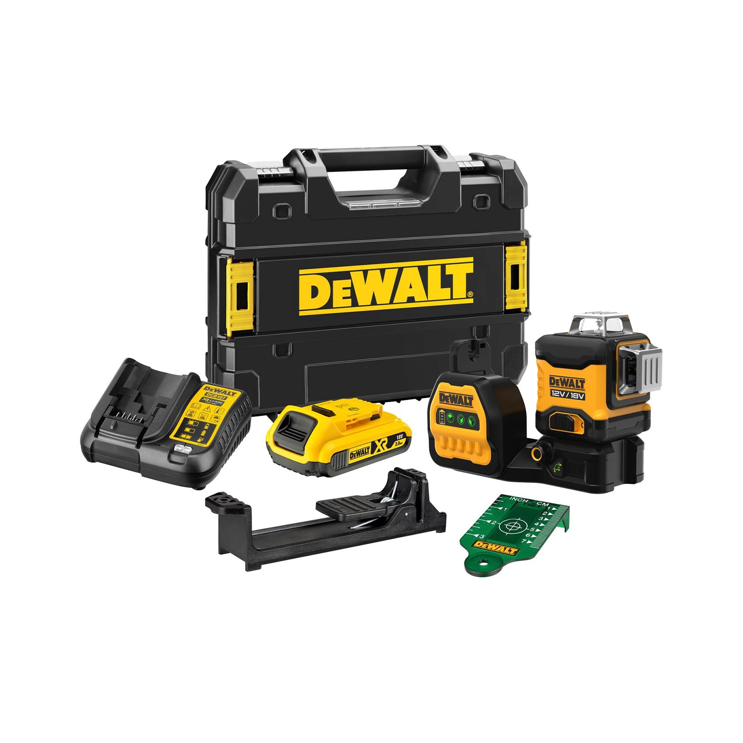 DeWALT DCE089D1G18-QW 12V / 18V Li-ion accu zelfnivellerende 3x 360 graden kruislijnlaser set (1x 2.0Ah accu) in koffer - 3 lijnen - 30m - groen-image