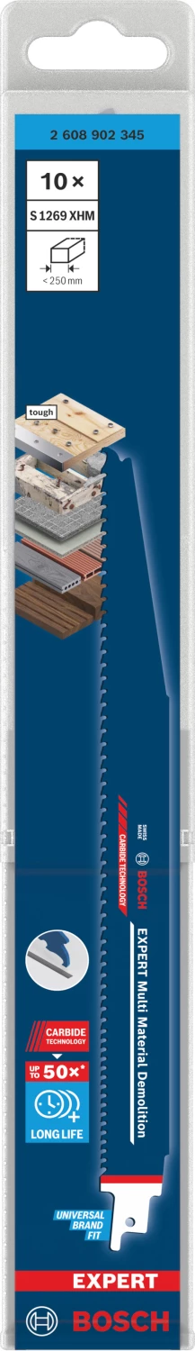 Bosch EXPERT S1269XHM Lame de scie sabre de démolition - 250 mm - multi-matériaux (10 pièces)