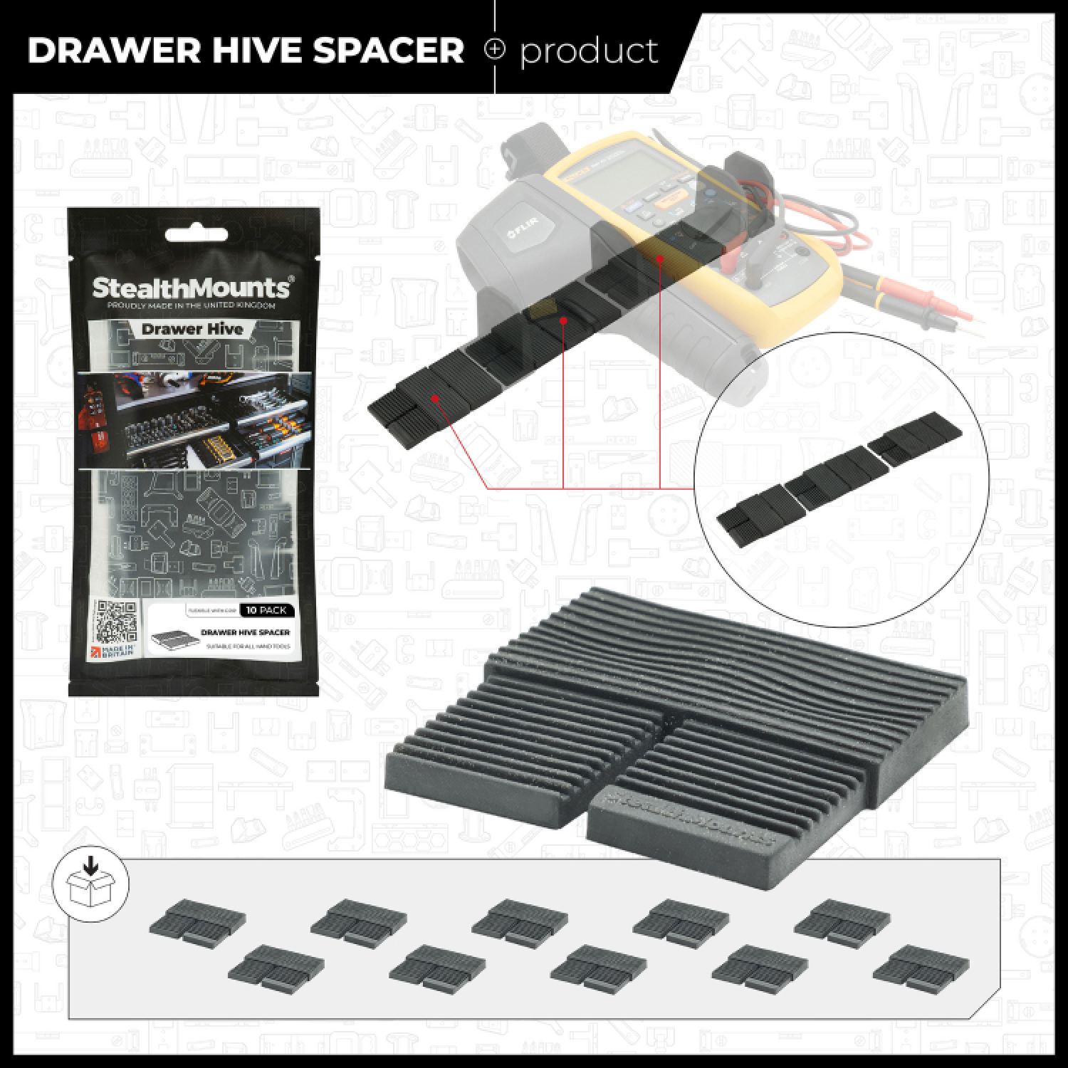 StealthMounts DHSP-SPACE-10 Support d'espacement Drawer Hive pour commode - noir - 10 pièces-image