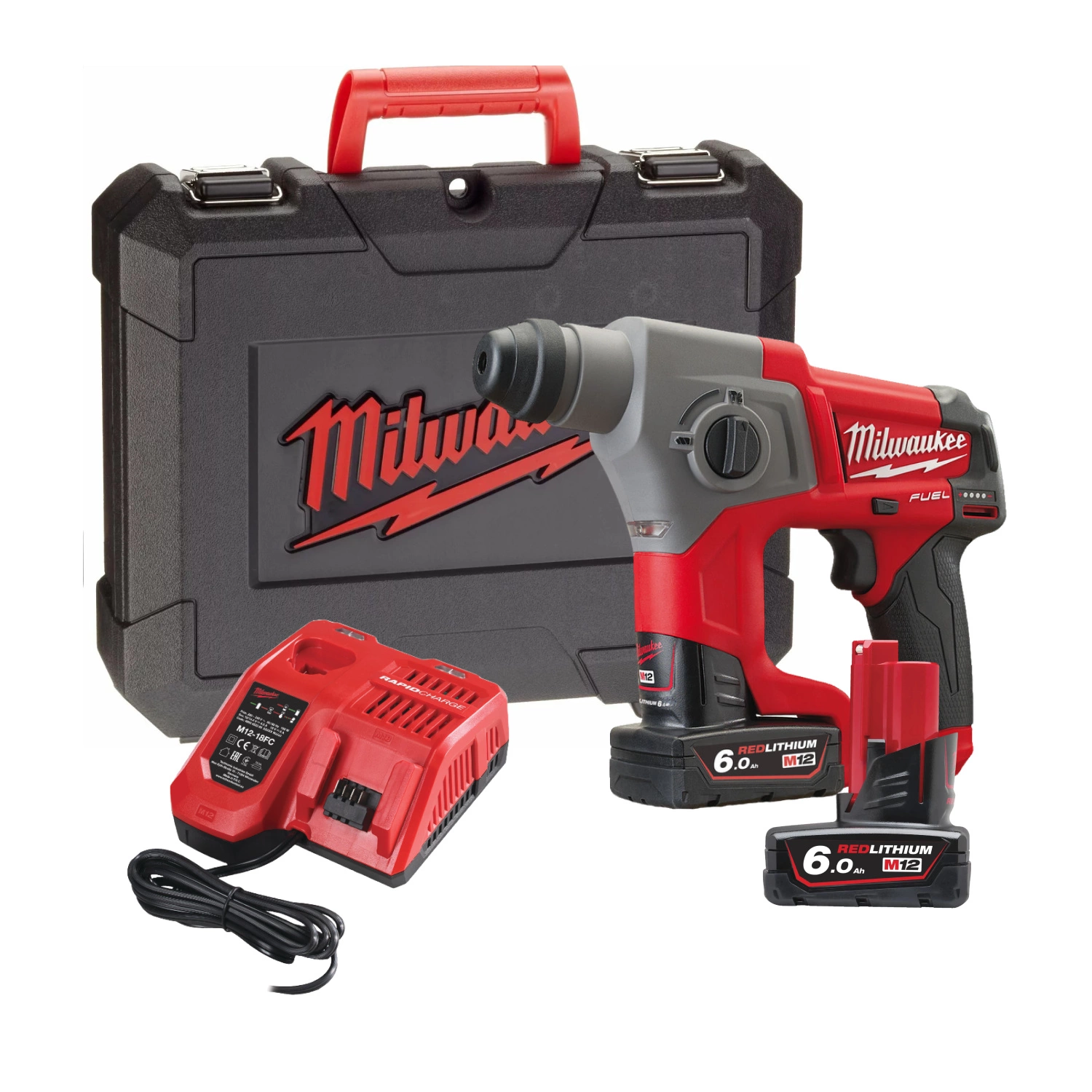 Milwaukee M12 CH-602X 12V Li-Ion Accu SDS-plus boorhamer set (2x 6.0Ah accu) in HD Box - 1,1J - koolborstelloos-image