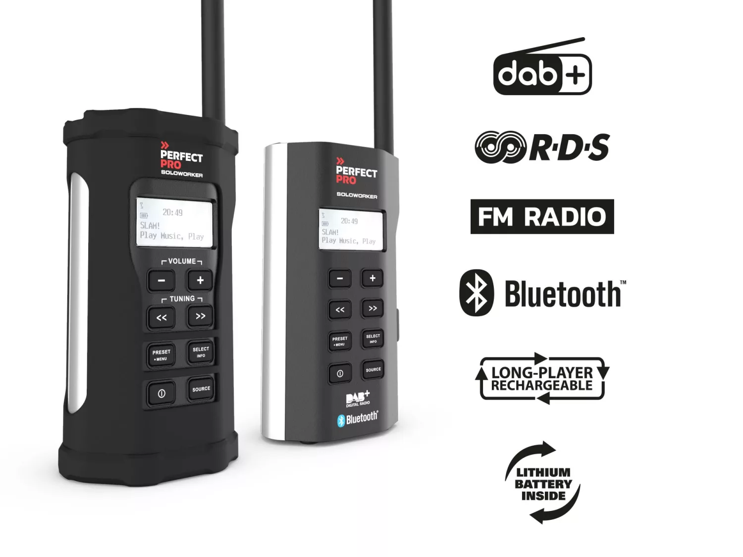 PerfectPro SOLOWORKER SWBT2 - Radio de chantier Li-Ion - DAB+ BT - FM RDS - DAB+ - bluetooth - aux-in - sur secteur et batterie-image