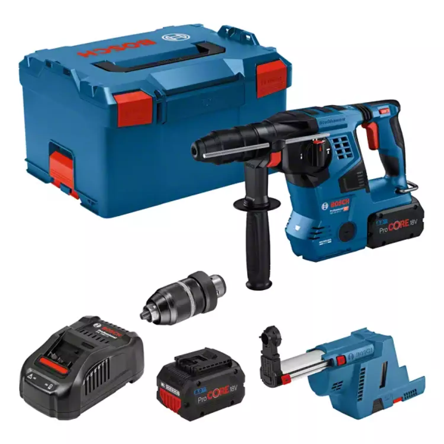 Bosch GBH 18V-28 CF 18V accu SDS-plus boorhamer set (2x 8.0Ah ProCORE accu) incl. GDE 18V-16 stofafzuiging in L-Boxx - 3,3J - koolborstelloos-image