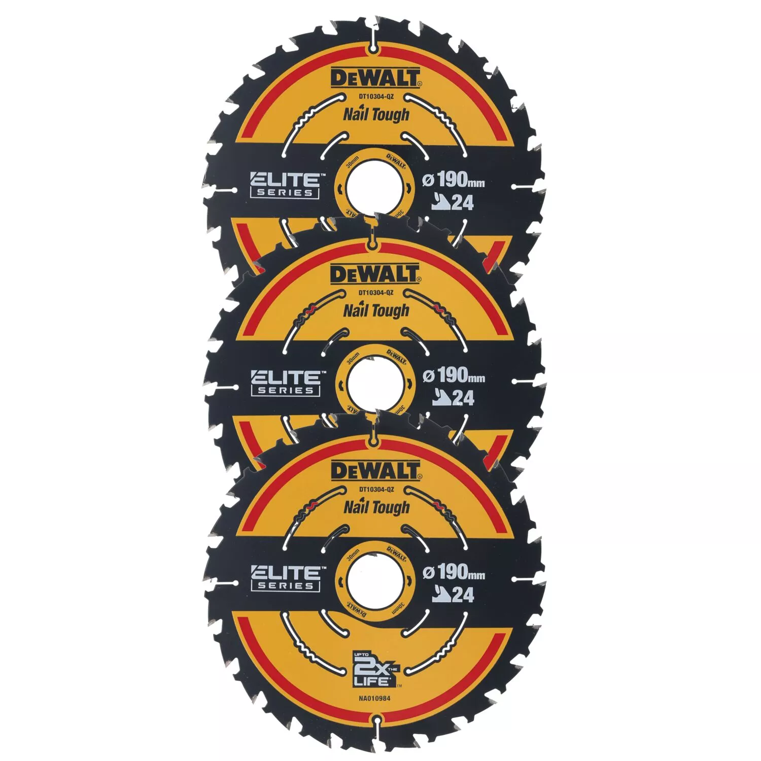 DeWALT DT10399 Construction Jeu de lames de scie circulaire - 190 x 30 x 24T (3 pièces) - Bois-image