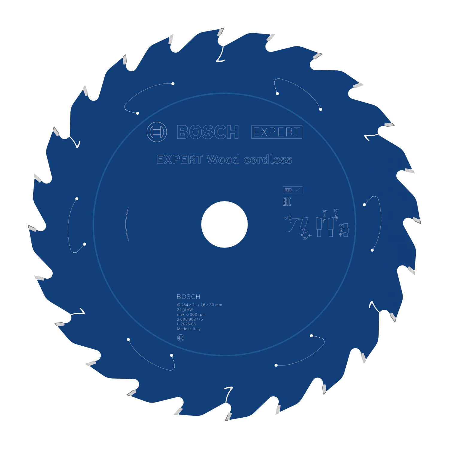 Bosch 2608902175 EXPERT lame de scie circulaire sans fil pour bois - 254 x 30 x 24 dents-image