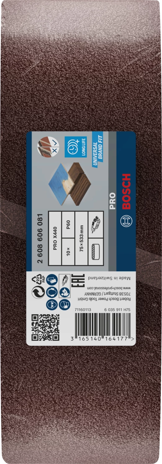 Bosch 2608606081 - Bande abrasive X440 Best for Wood and Paint, 75 x 533 mm, grain 60, 10x-image