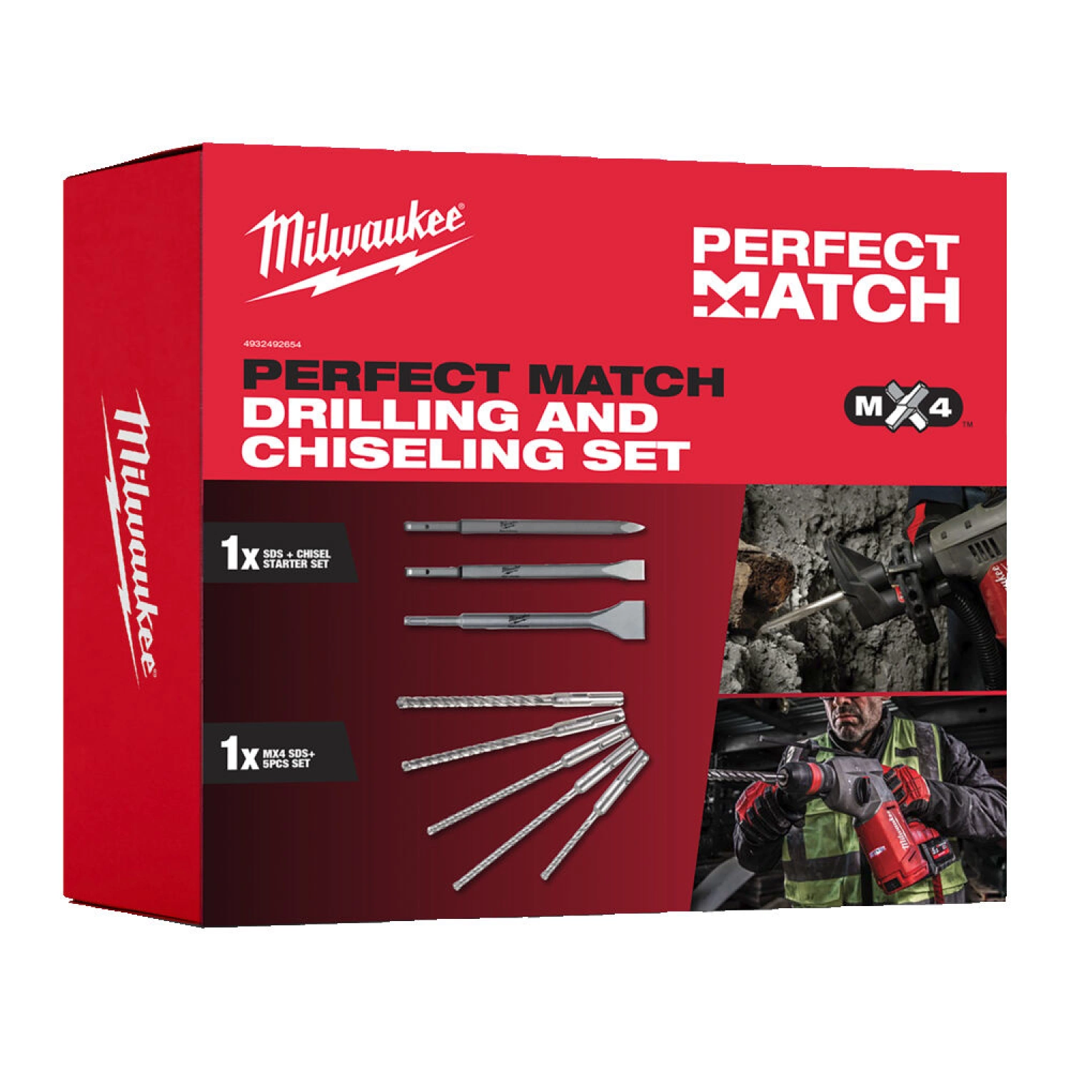 Milwaukee 4932492654 Perfect Match SDS+ MX4 boorbit en beitelset-image