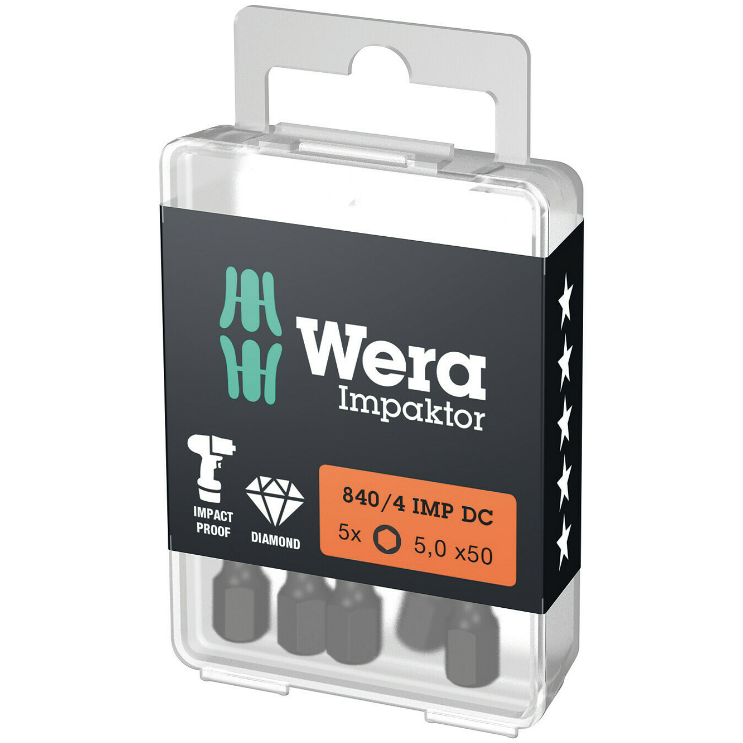 Wera 840/4 Embouts Hex-Plus IMP DC Impaktor, 5 x 50 mm, 5 pièces-image
