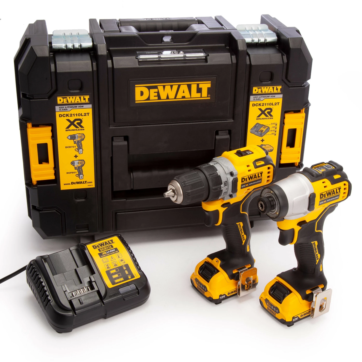 DeWALT DCK2110L2T 12V Li-ion XR Accu schroefboormachine (DCD701) & Accu slagschroevendraaier (DCF801) combiset (2x3.0Ah) in TSTAK koffer-image