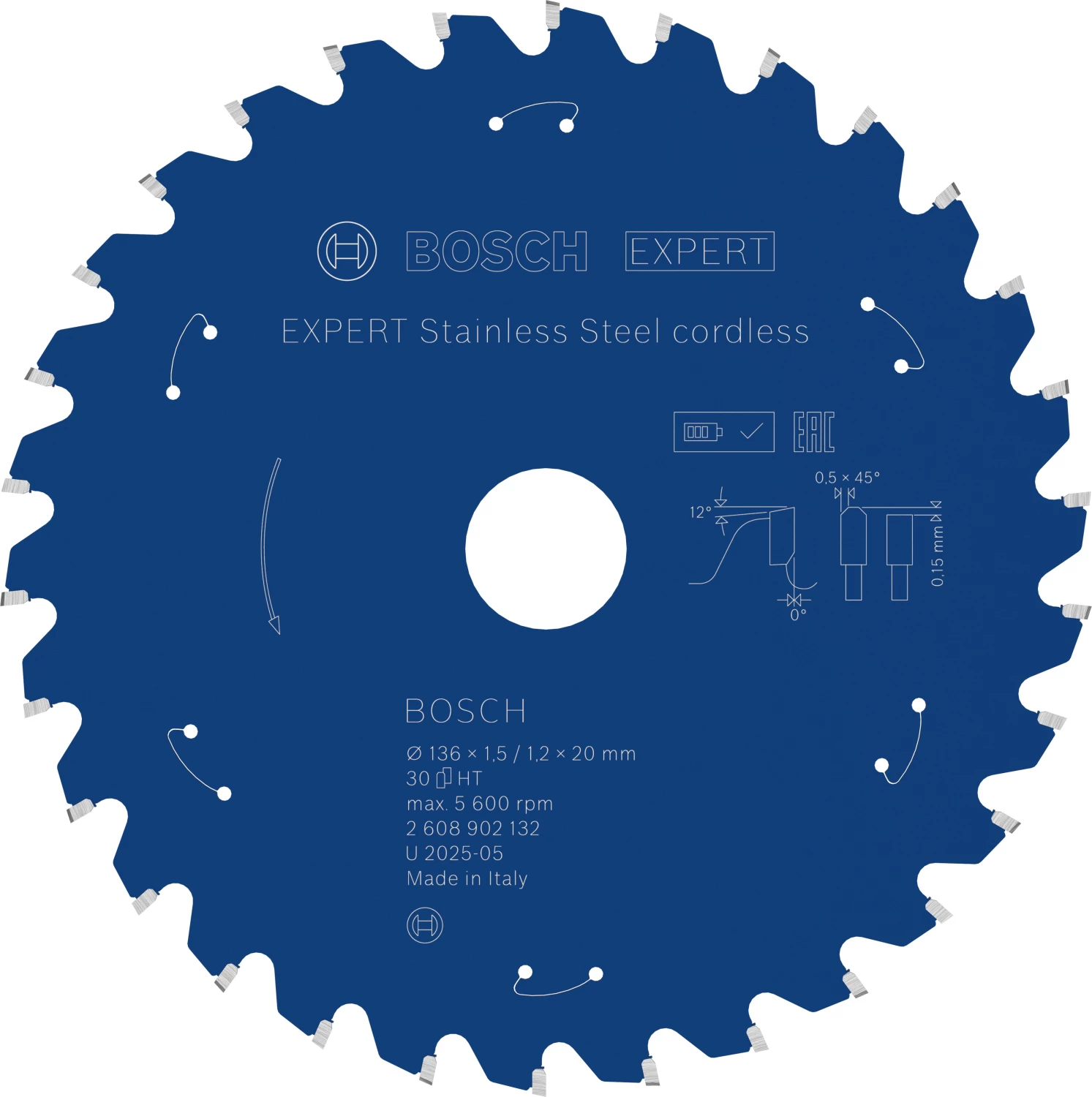 Bosch 2608902132 EXPERT accu cirkelzaagblad voor Staal - 136 x 20 x 30T-image