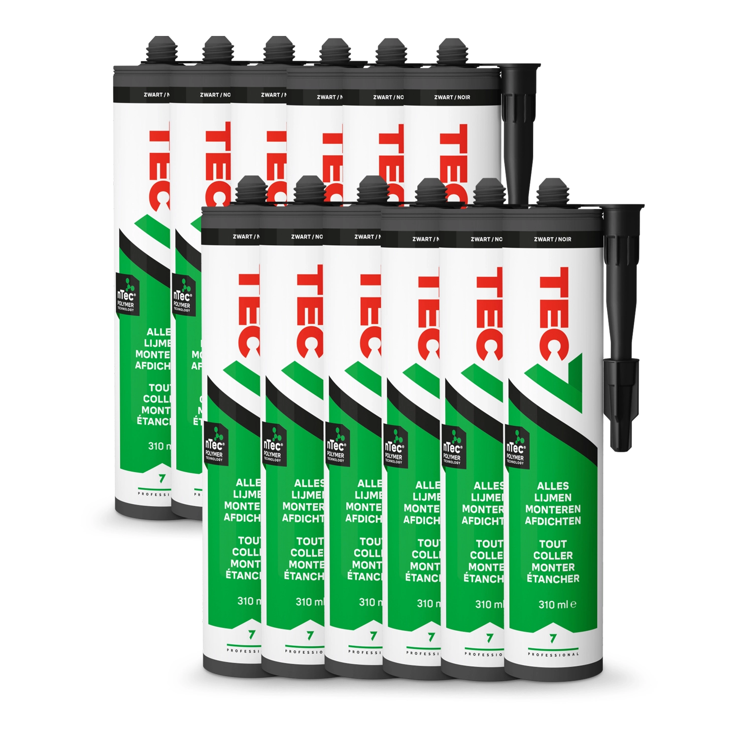 TEC7 Mastic de montage - Noir - Cartouche - 310 ml (10 cartouches + 2 offertes)