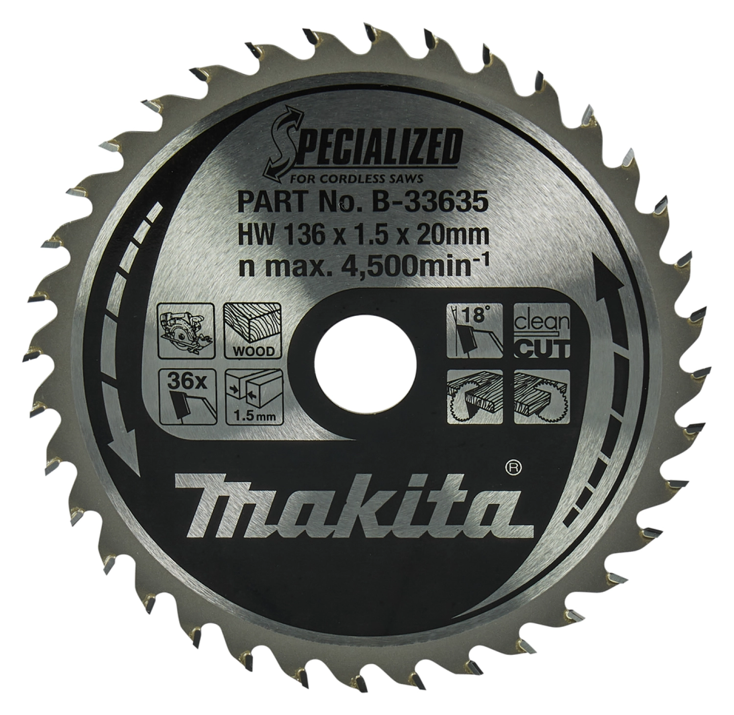 Makita B-33635 Cirkelzaagblad - Hout - Specialized - 136x20x1,5mm - 36T-image