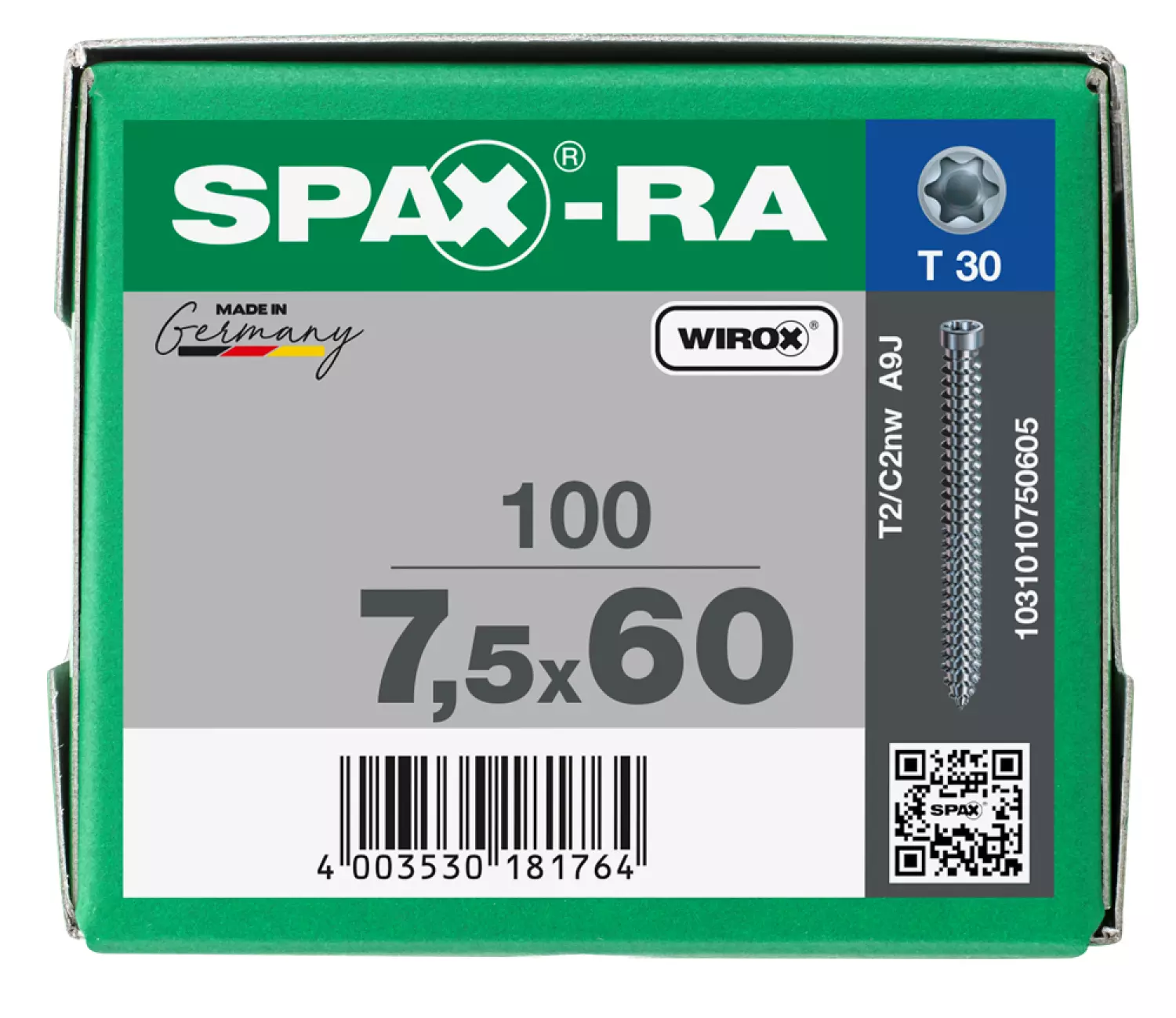 SPAX 1031010750605 Vis de cadre - Tête cylindrique - 7,5x60 - Filetage complet - T-STAR plus TX30 - WIROX - 100pcs-image