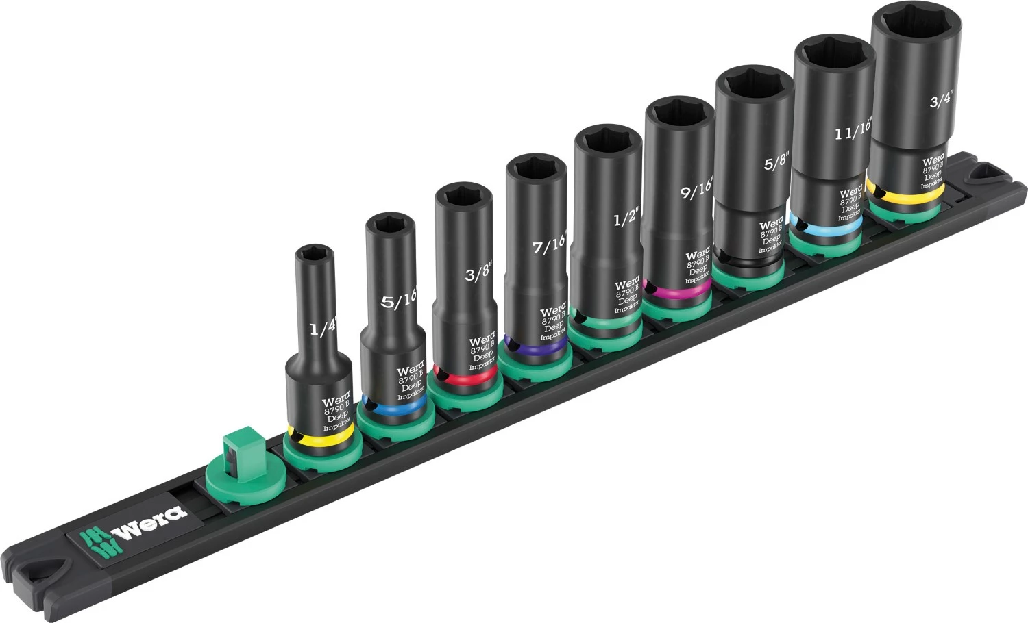 Wera 05005591001 9 pièces 9661 B Impaktor Deep Imperial 1 jeu de douilles sur bande magnétique - 3/8"-image