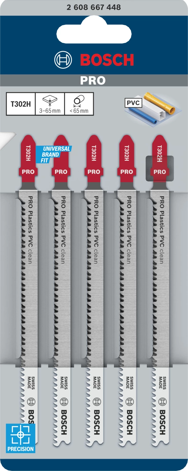 Bosch PRO T302H Lame de scie sauteuse Plastics PVC clean - 132 mm - plastique (5 pièces)-image