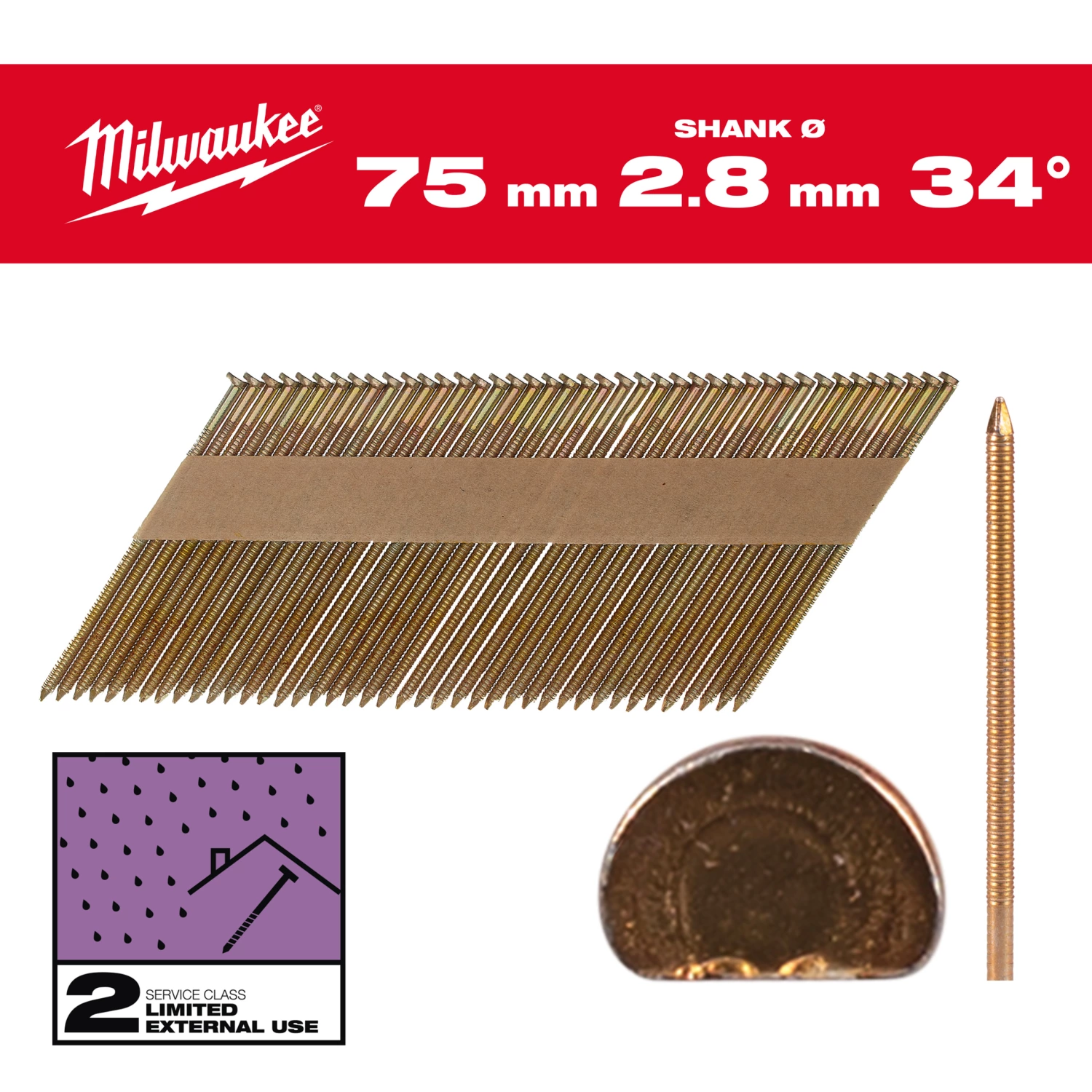 Milwaukee 4932492608 Clous à tête en D 34° 75x2,8mm/RS/G/SC2-2,2kpc-image